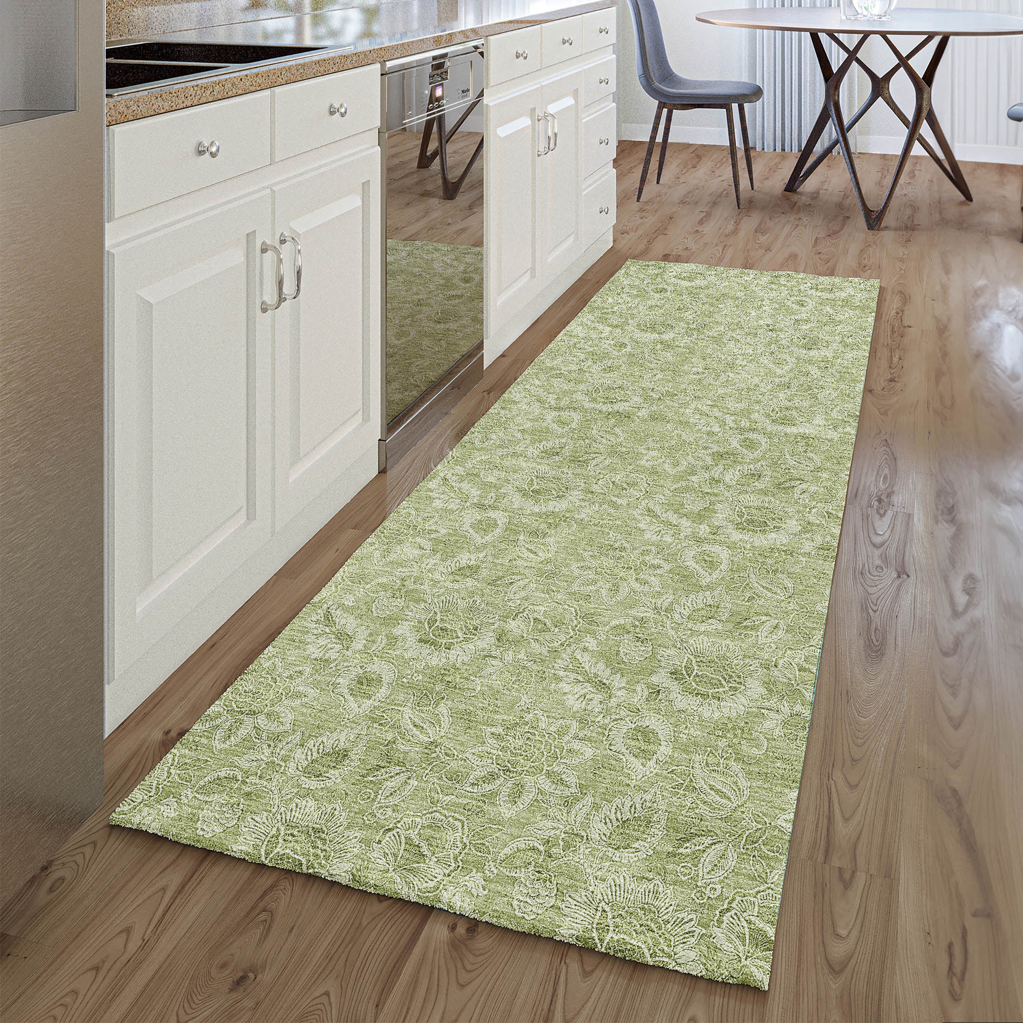 Oslo Machine Washable Transitional Aloe Green Rug 2'3" x 7'6" #shape_Runner