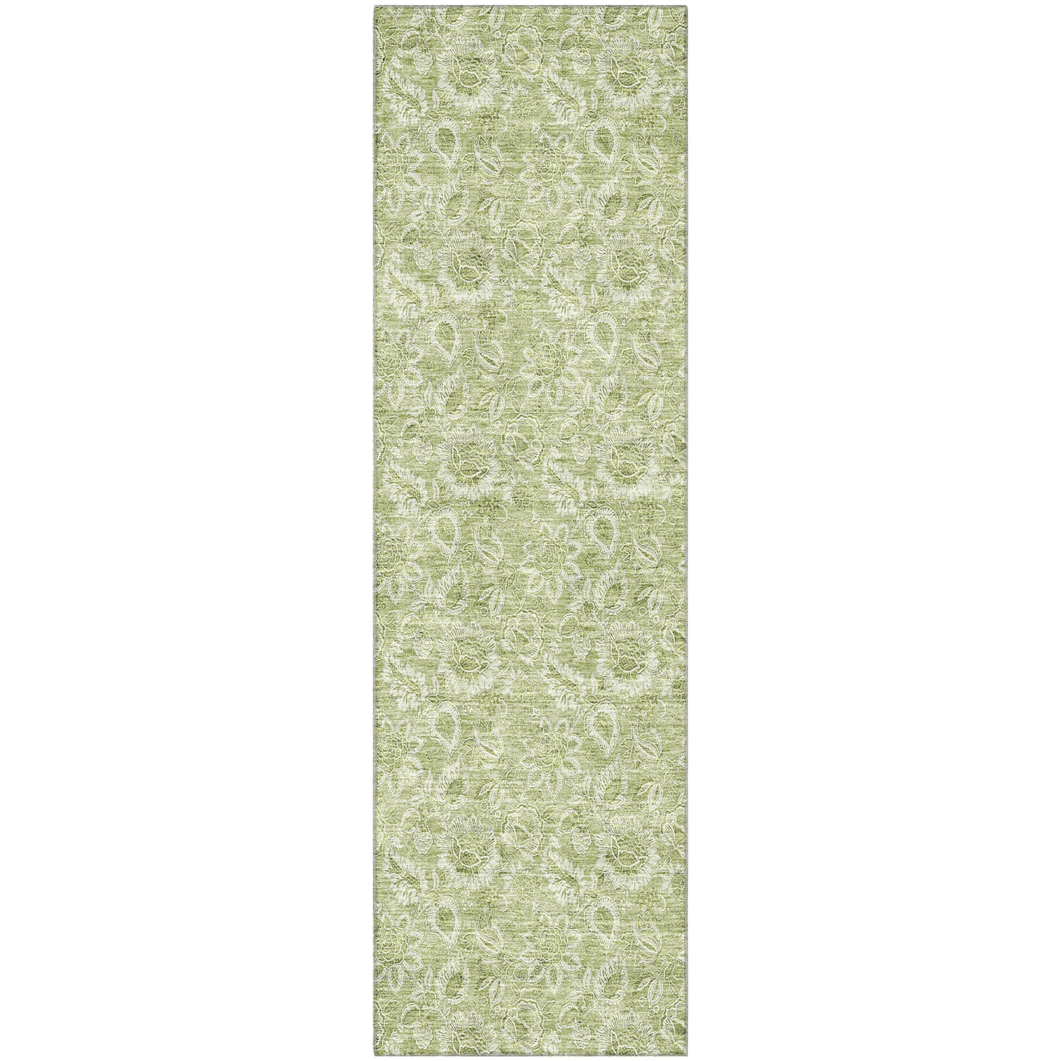 Oslo Machine Washable Transitional Aloe Green Rug 2'3" x 7'6" #shape_Runner