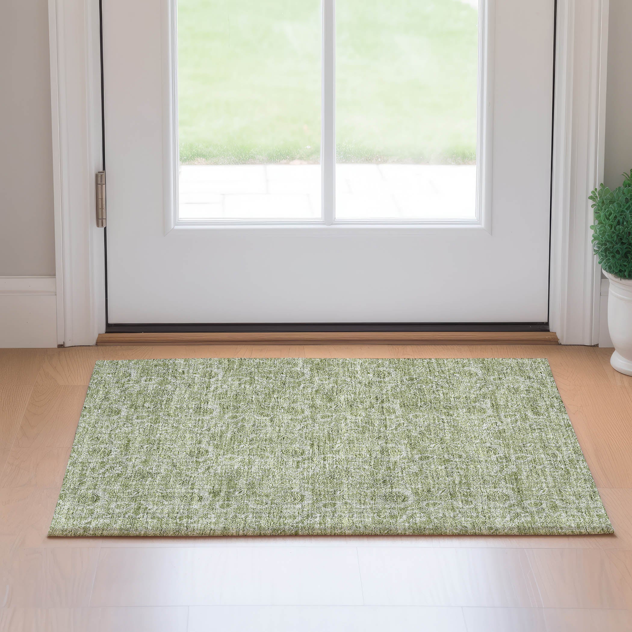 Oslo Machine Washable Transitional Aloe Green Rug 1'8" x 2'6" #shape_Rectangle