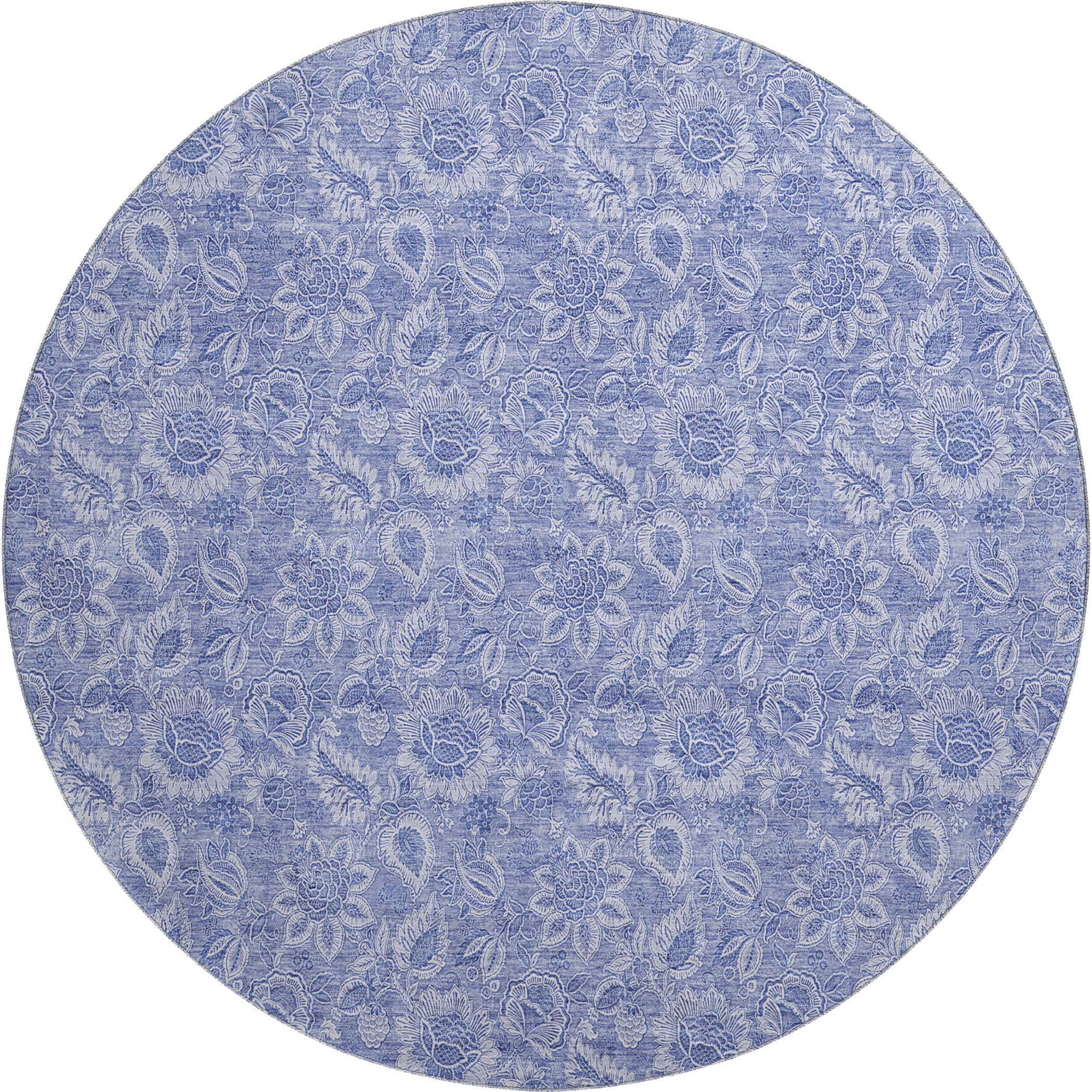 Oslo Machine Washable Transitional Denim Blue Rug 8' x 8' #shape_Round