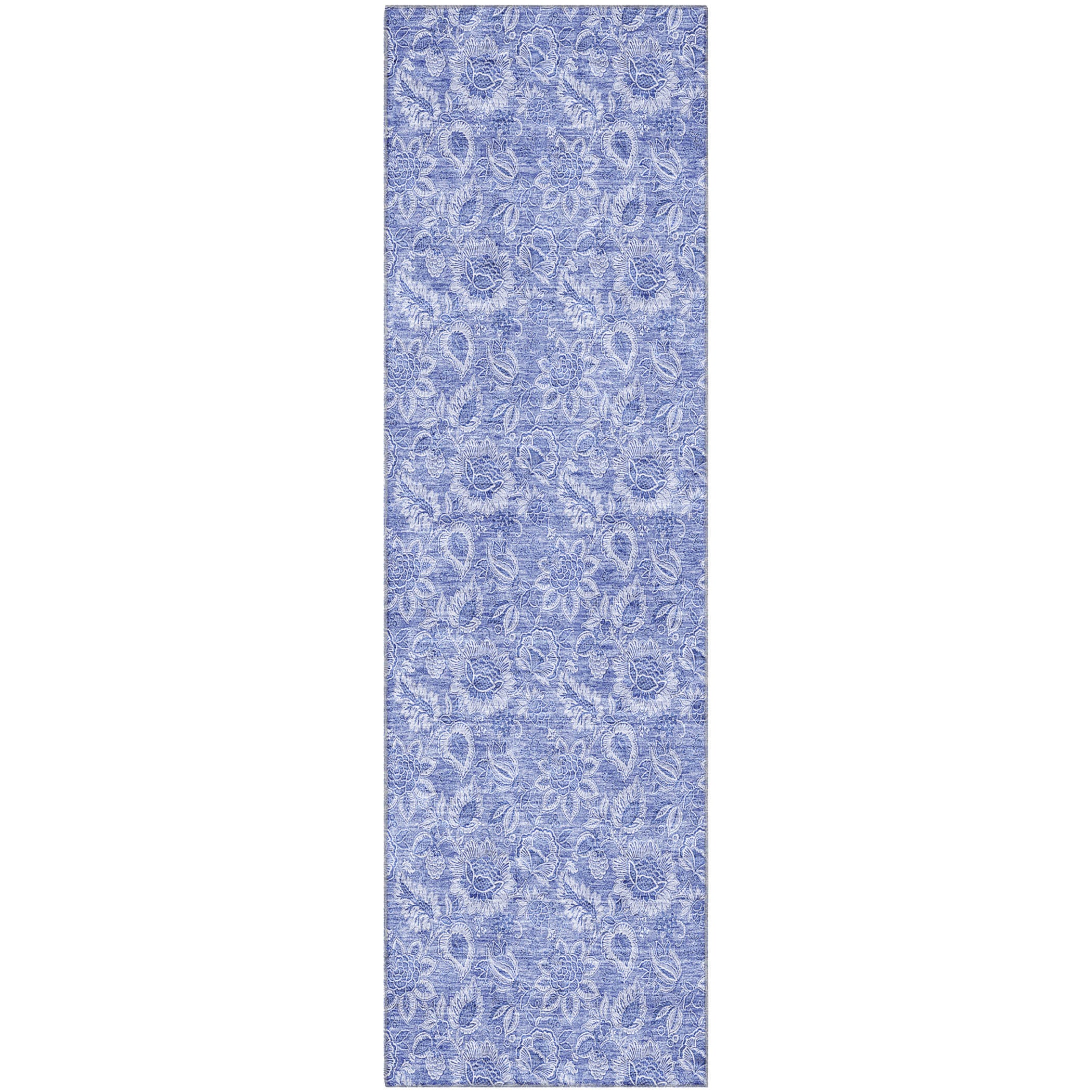 Oslo Machine Washable Transitional Denim Blue Rug 2'3" x 7'6" #shape_Runner