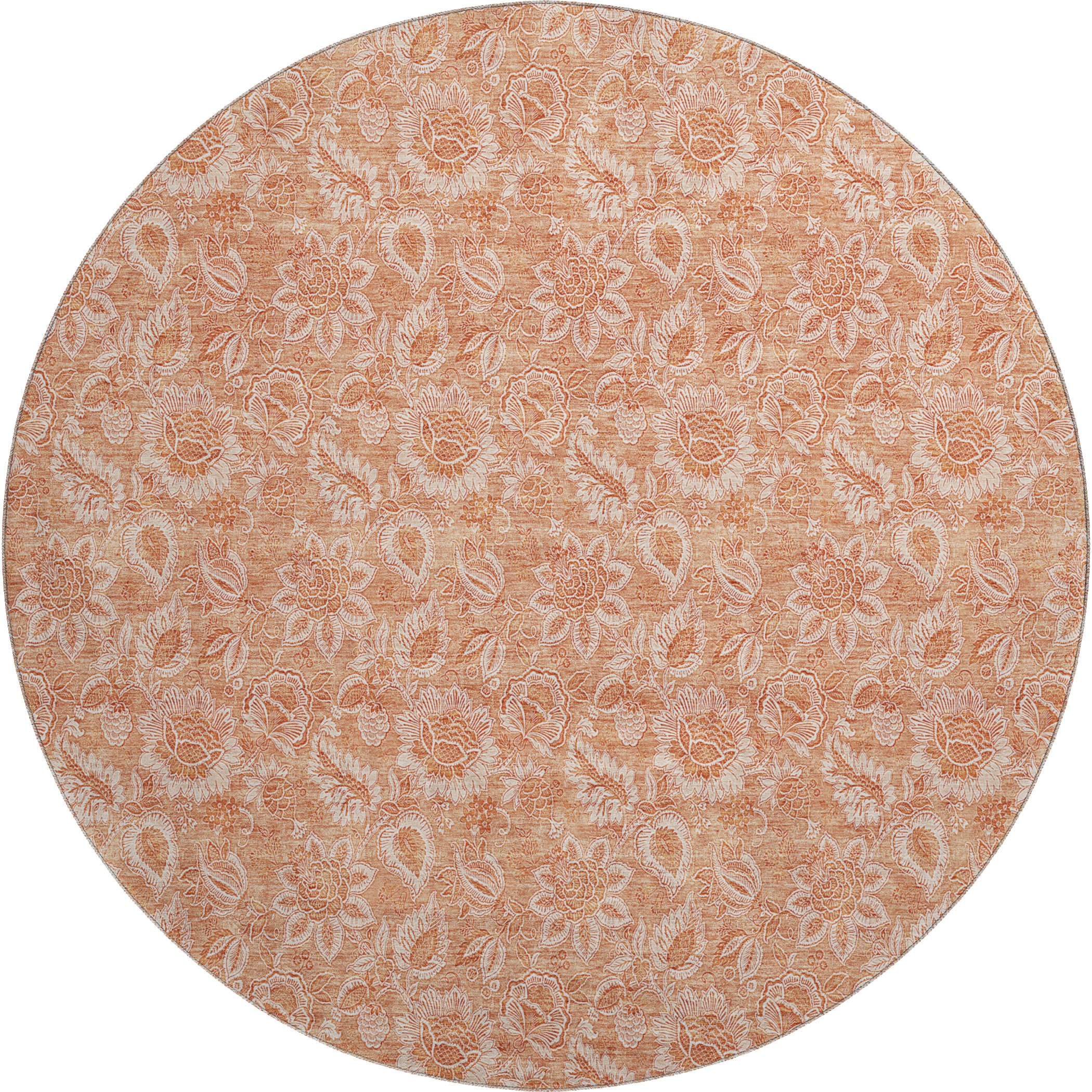 Oslo Machine Washable Transitional Salmon Orange Rug 8' x 8' #shape_Round