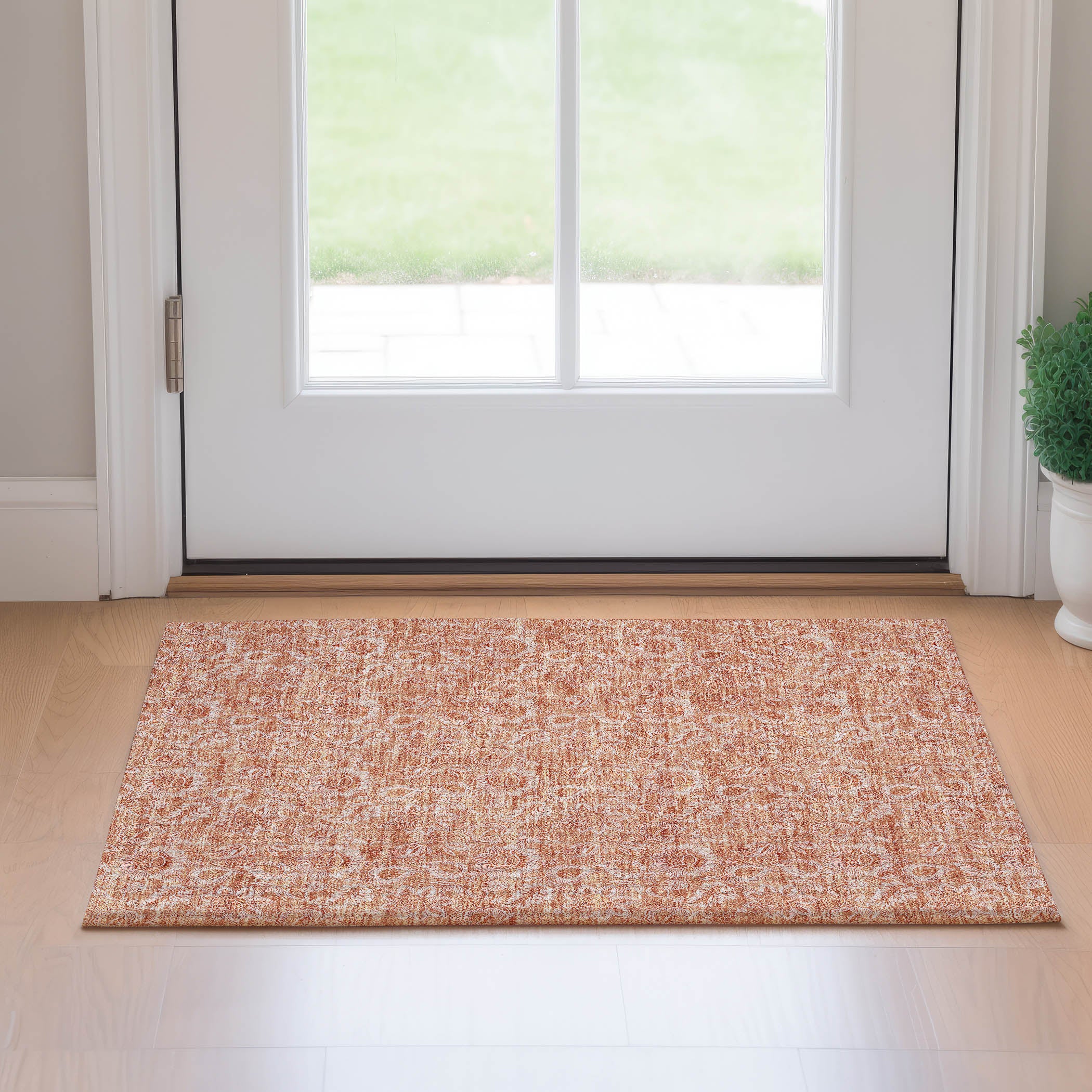 Oslo Machine Washable Transitional Salmon Orange Rug 1'8" x 2'6" #shape_Rectangle