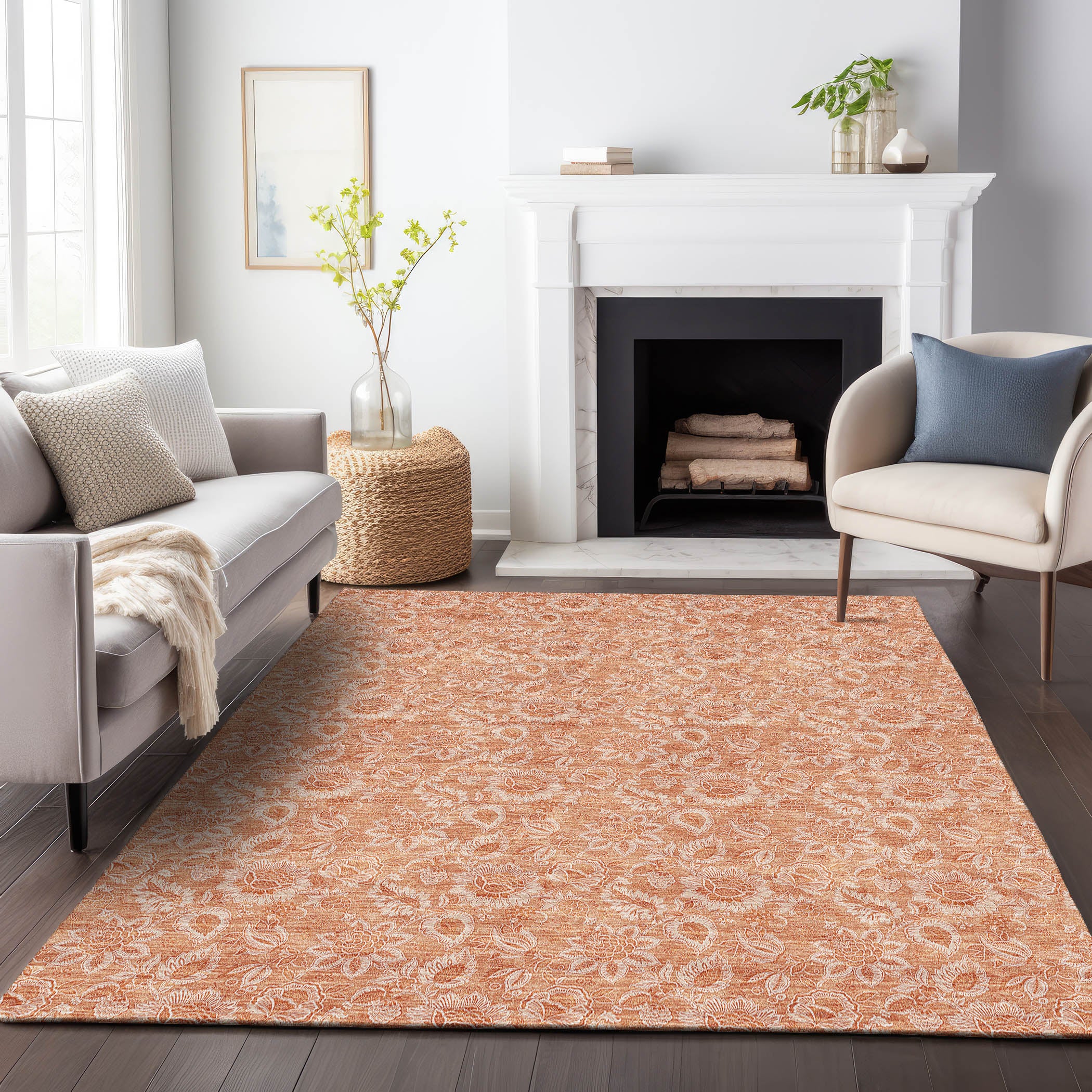 Oslo Machine Washable Transitional Salmon Orange Rug 2'6" x 3'10" #shape_Rectangle