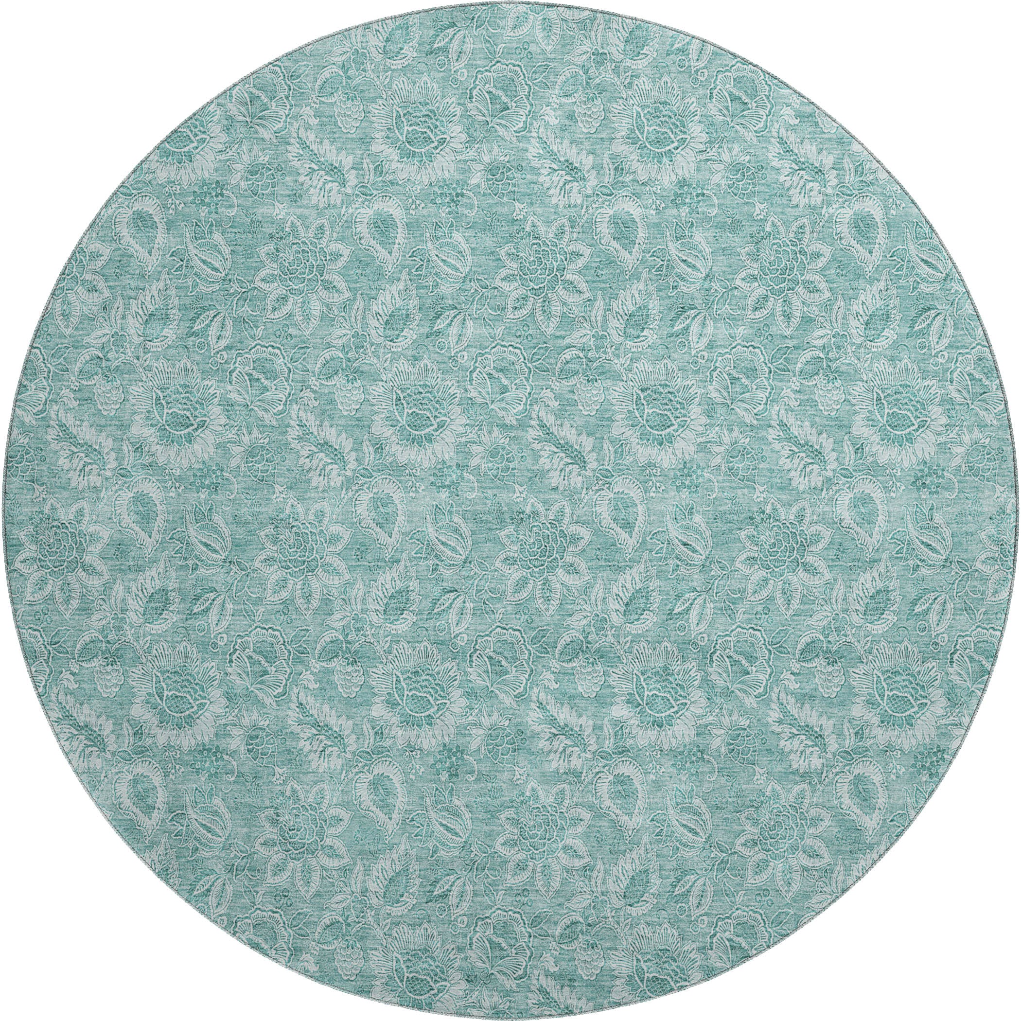 Oslo Machine Washable Transitional Teal Rug 8' x 8' #shape_Round