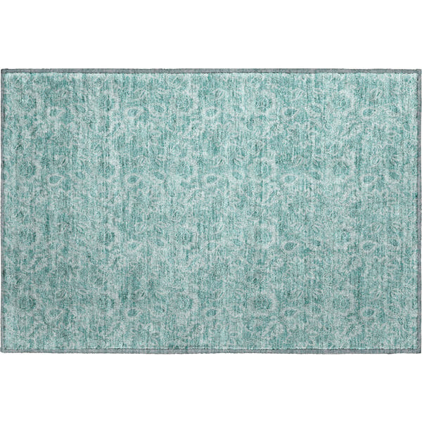 Oslo Machine Washable Transitional Teal Rug 1'8" x 2'6"