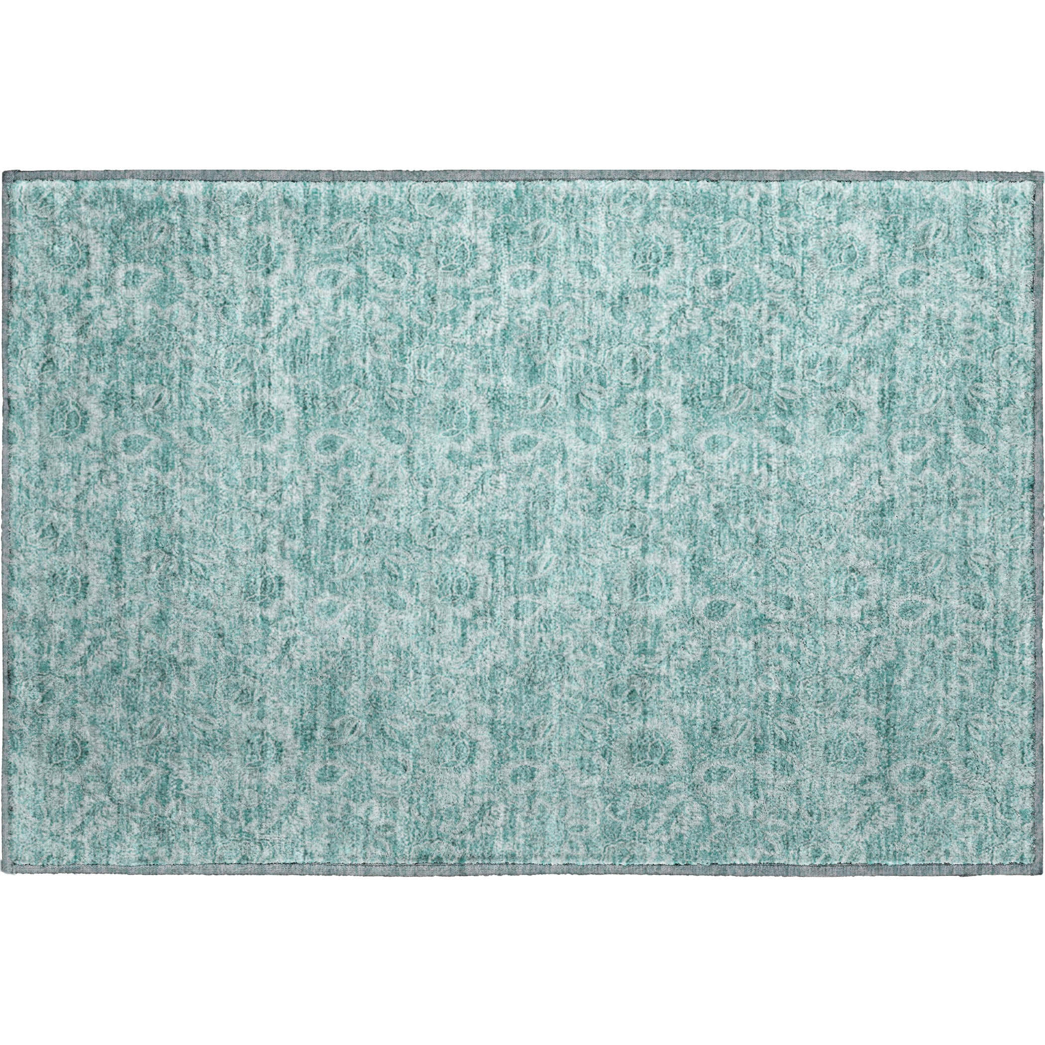 Oslo Machine Washable Transitional Teal Rug 1'8" x 2'6" #shape_Rectangle