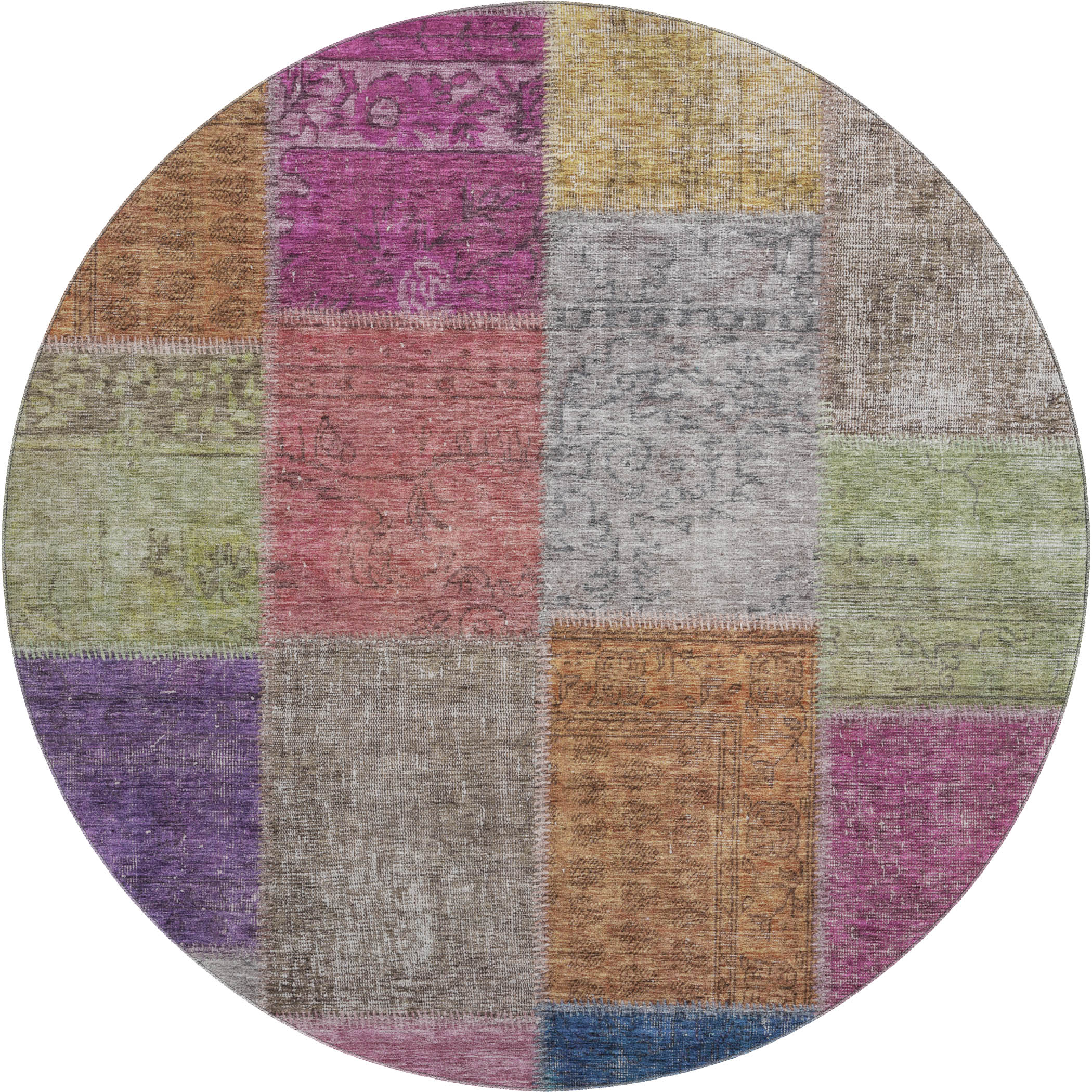 Havana Machine Washable Transitional Copper Orange Rug 8' x 8' #shape_Round