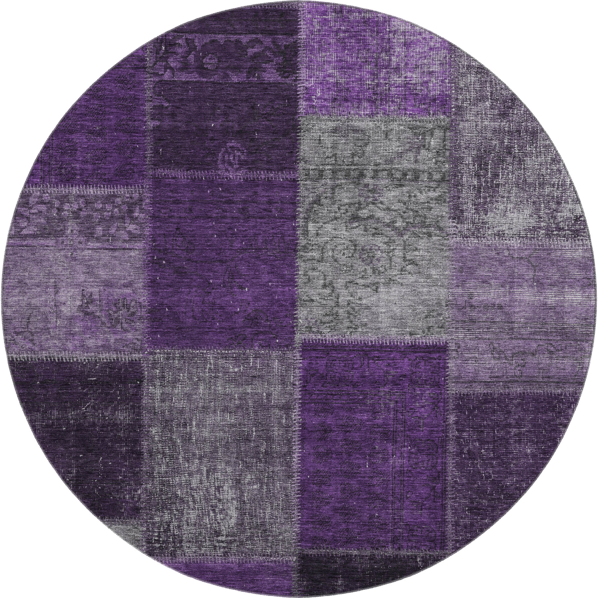 Havana Machine Washable Transitional Eggplant Purple Rug 8' x 8' #shape_Round
