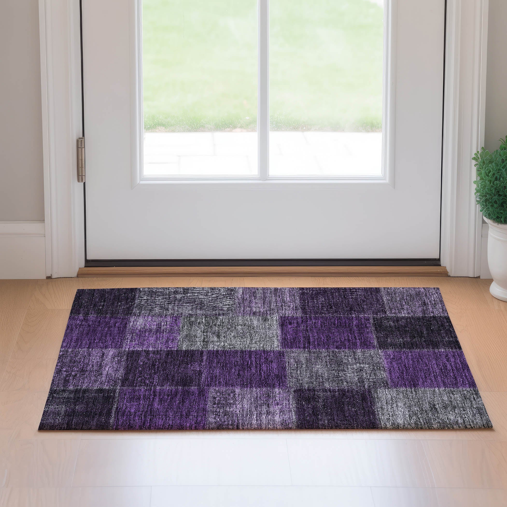 Havana Machine Washable Transitional Eggplant Purple Rug 1'8" x 2'6" #shape_Rectangle