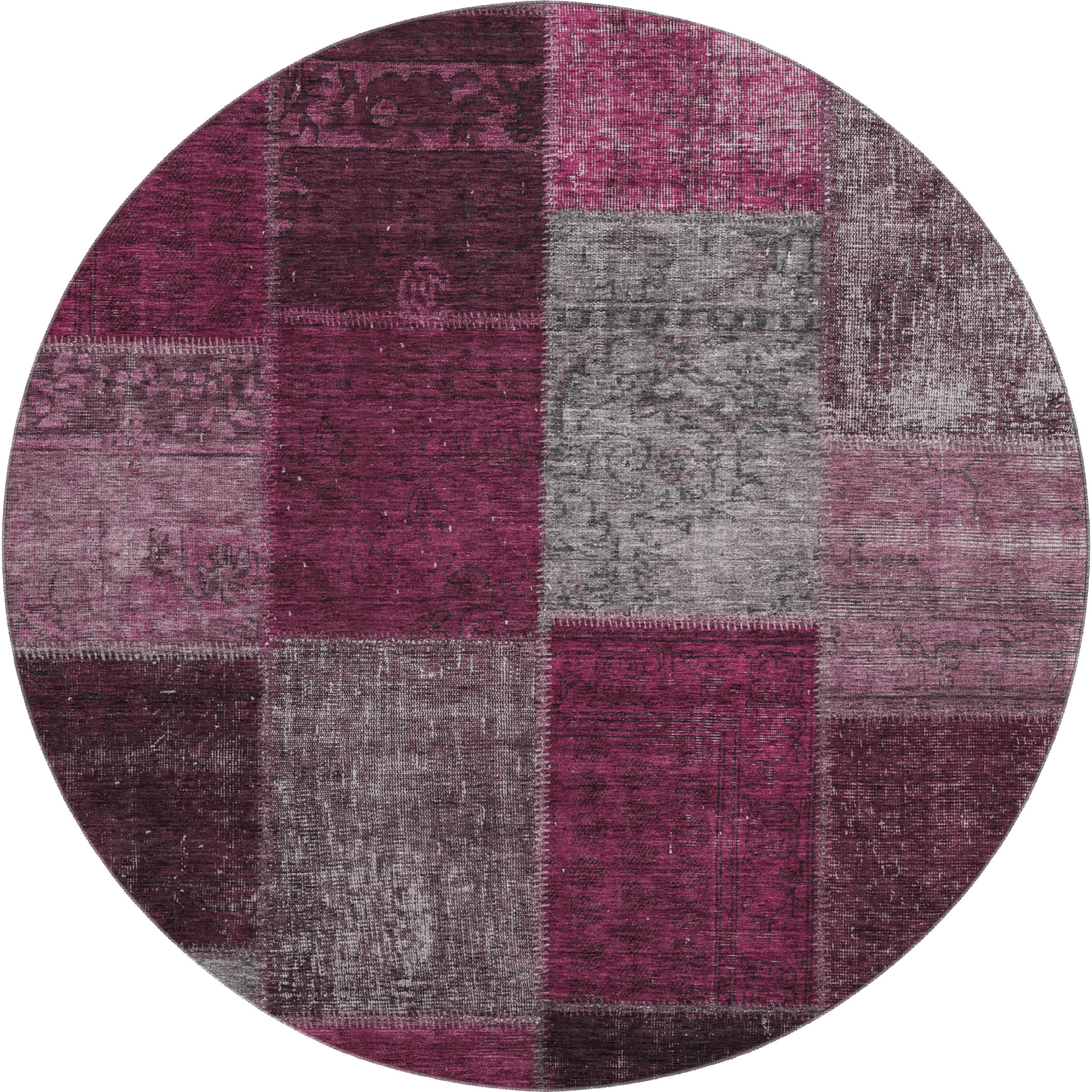 Havana Machine Washable Transitional Merlot Red Rug 8' x 8' #shape_Round