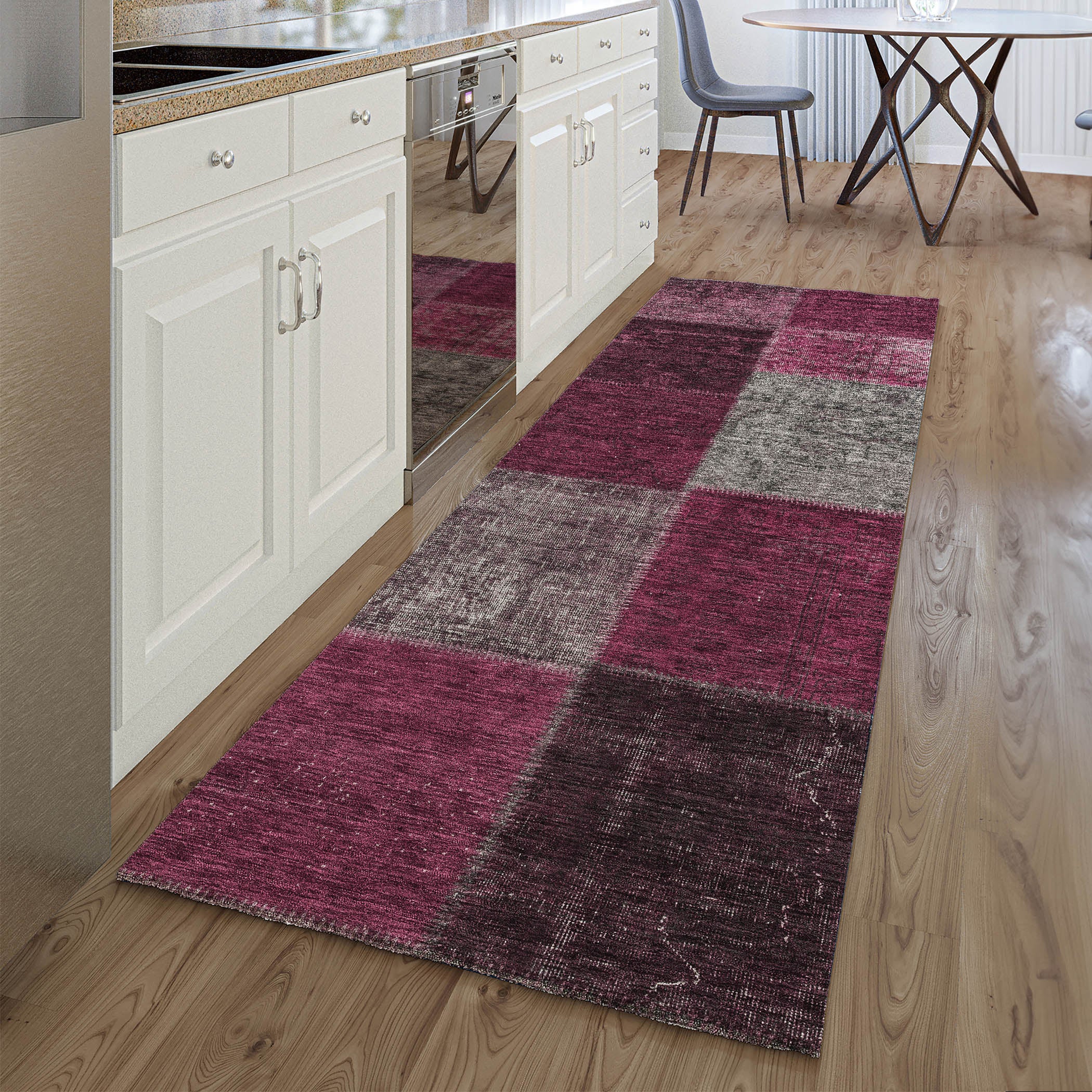 Havana Machine Washable Transitional Merlot Red Rug 2'3" x 7'6" #shape_Runner