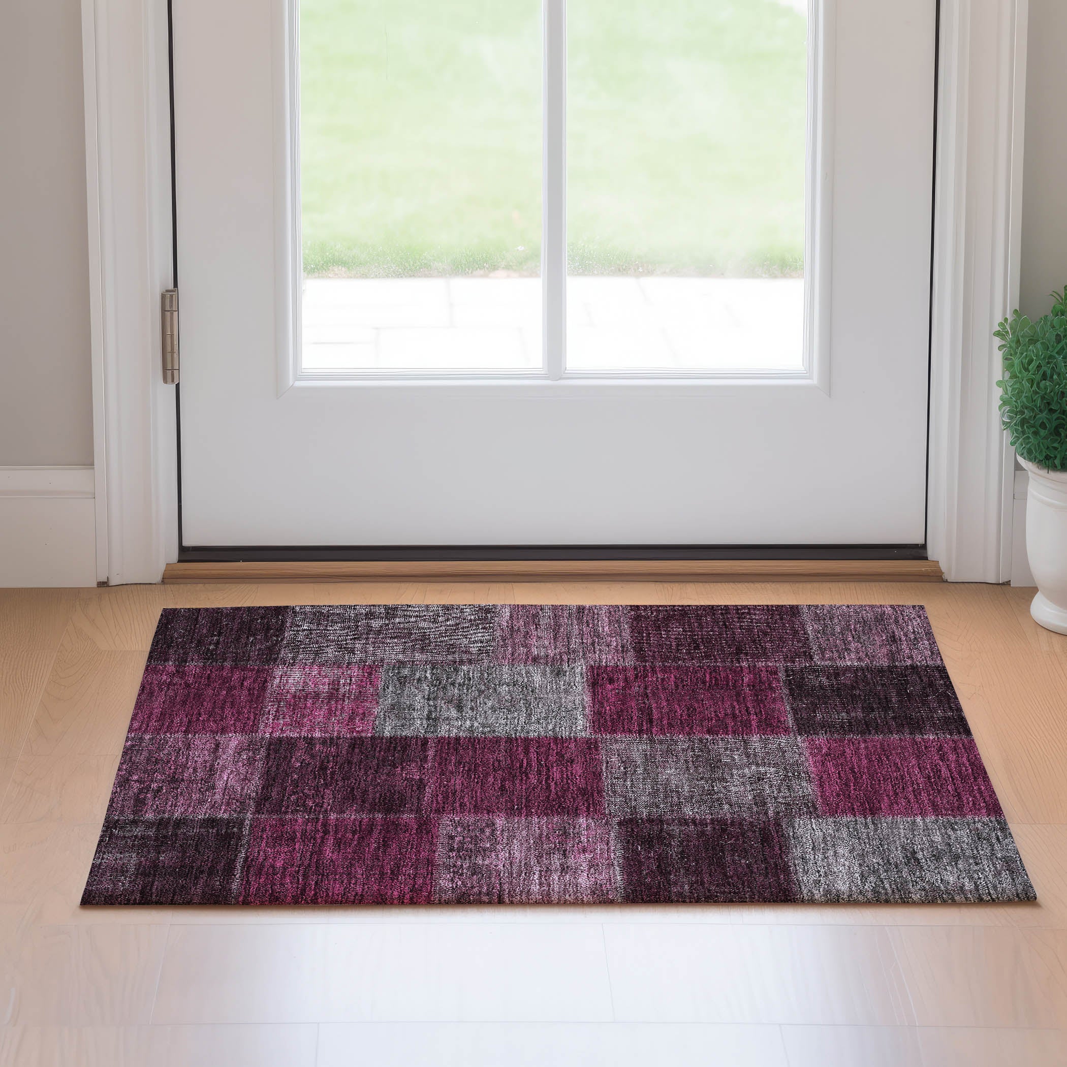Havana Machine Washable Transitional Merlot Red Rug 1'8" x 2'6" #shape_Rectangle