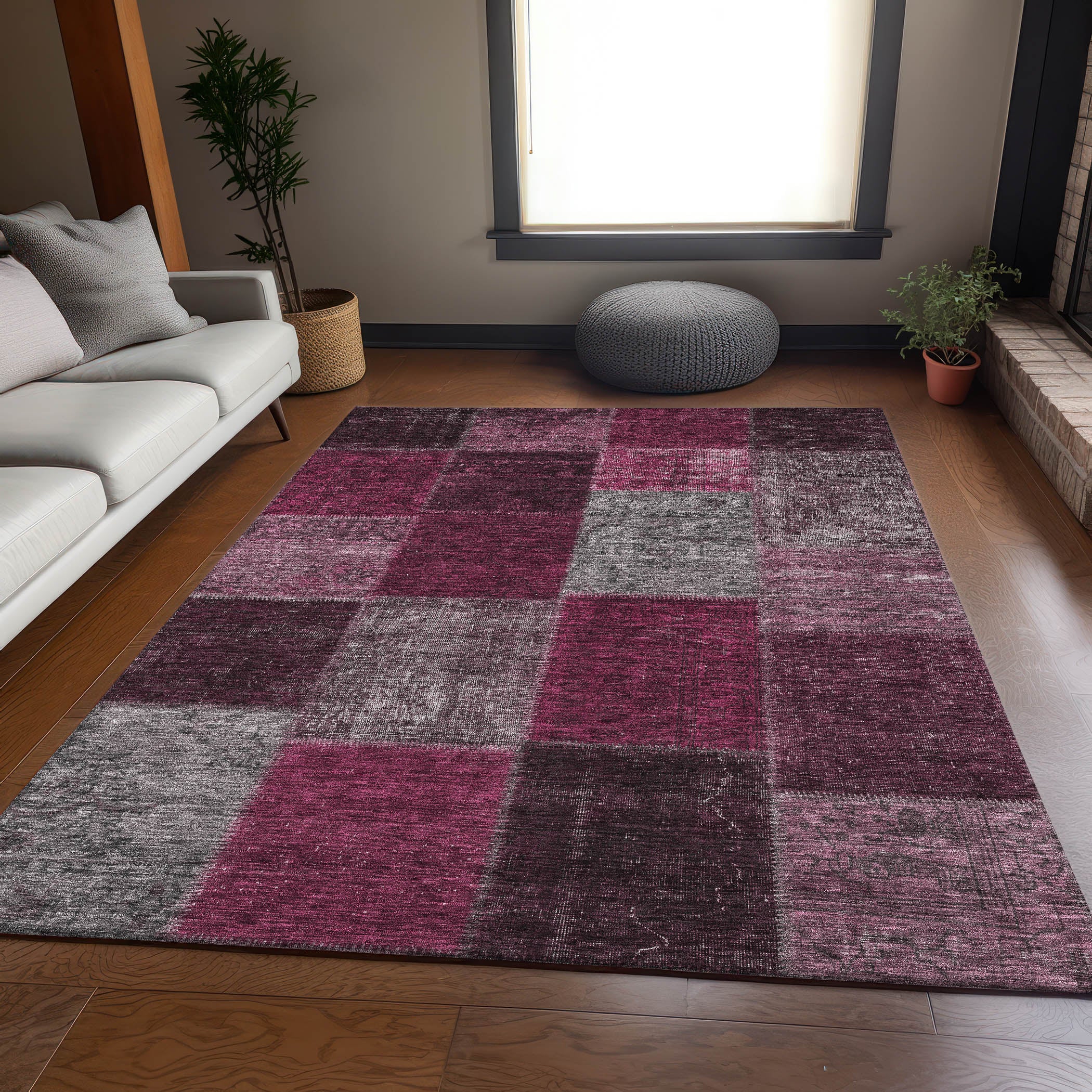 Havana Machine Washable Transitional Merlot Red Rug 2'6" x 3'10" #shape_Rectangle