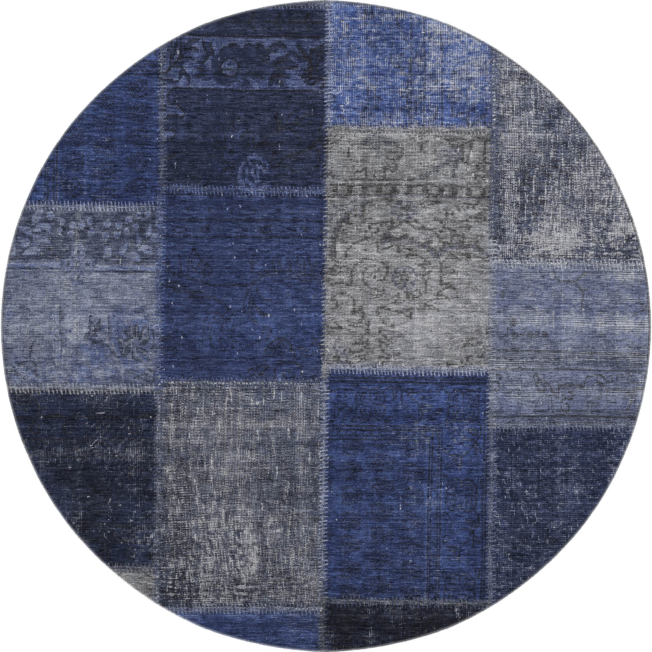 Havana Machine Washable Transitional Navy Blue Rug 8' x 8' #shape_Round