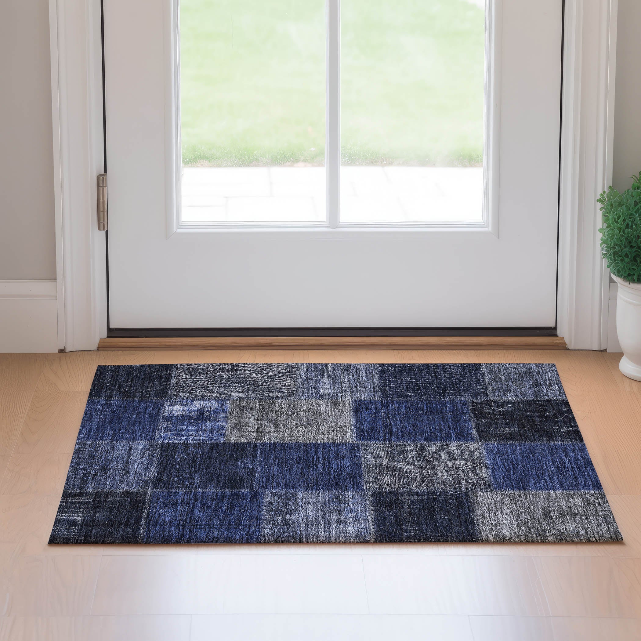 Havana Machine Washable Transitional Navy Blue Rug 1'8" x 2'6" #shape_Rectangle
