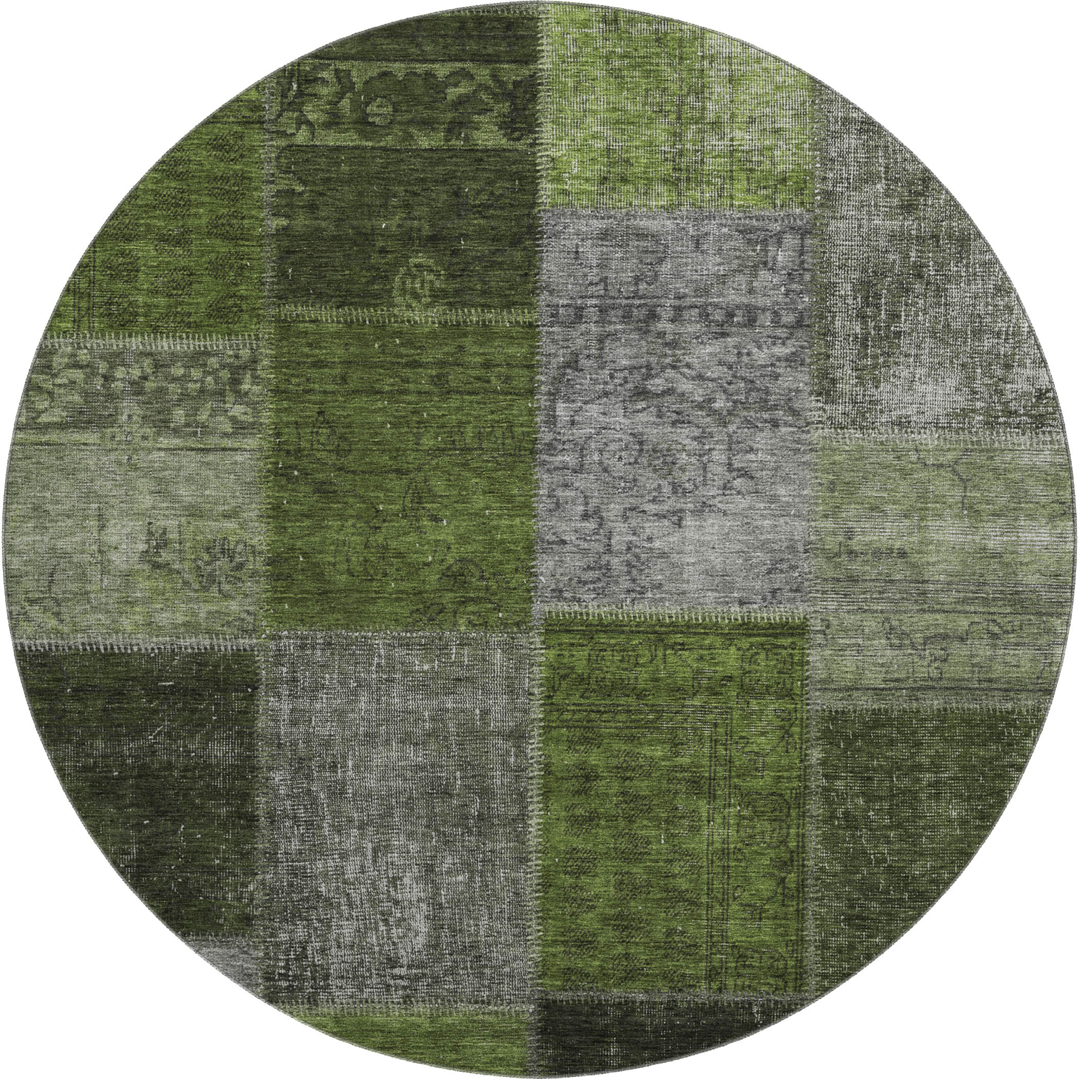 Havana Machine Washable Transitional Olive Green Rug 8' x 8' #shape_Round