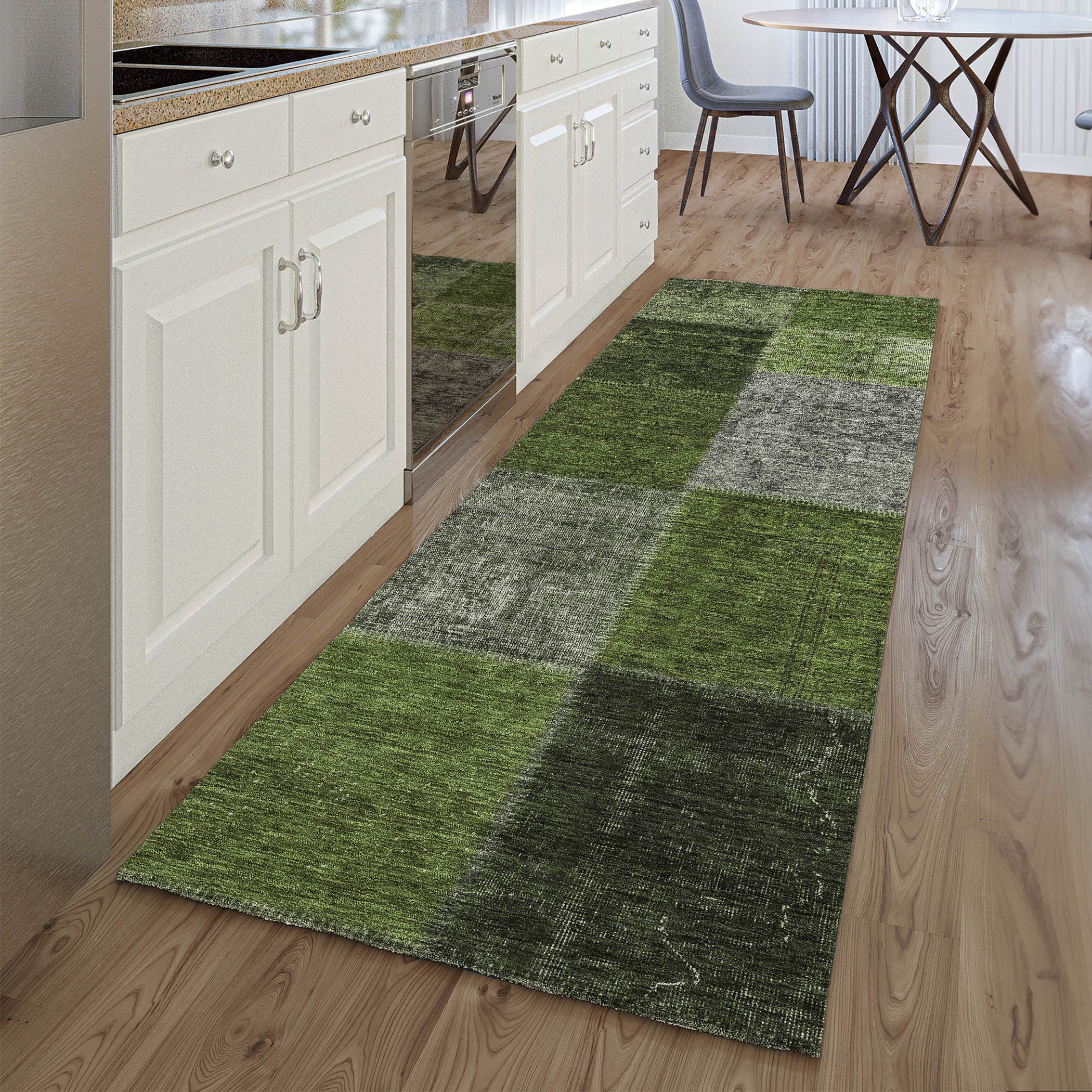 Havana Machine Washable Transitional Olive Green Rug 2'3" x 7'6" #shape_Runner