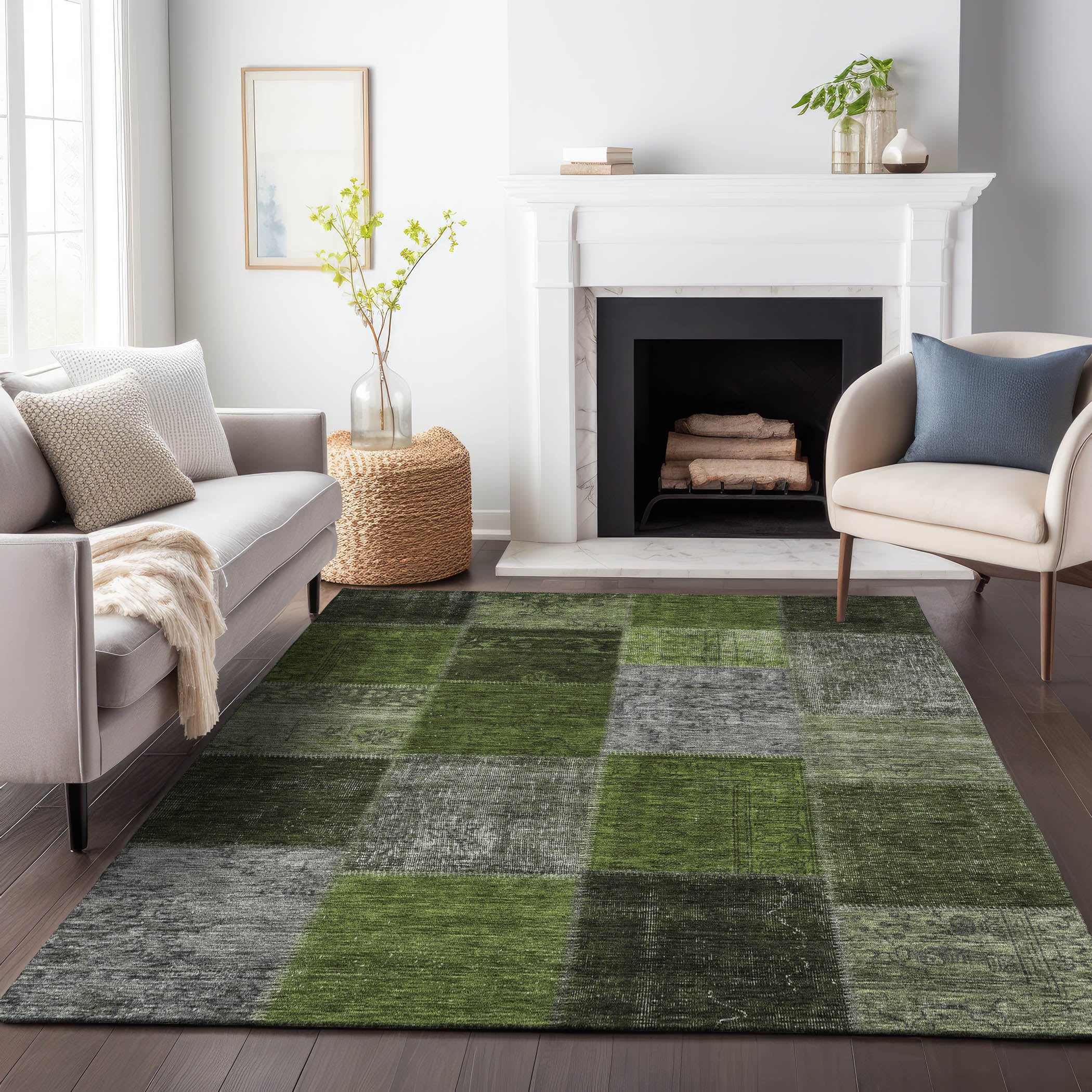 Havana Machine Washable Transitional Olive Green Rug 2'6" x 3'10" #shape_Rectangle