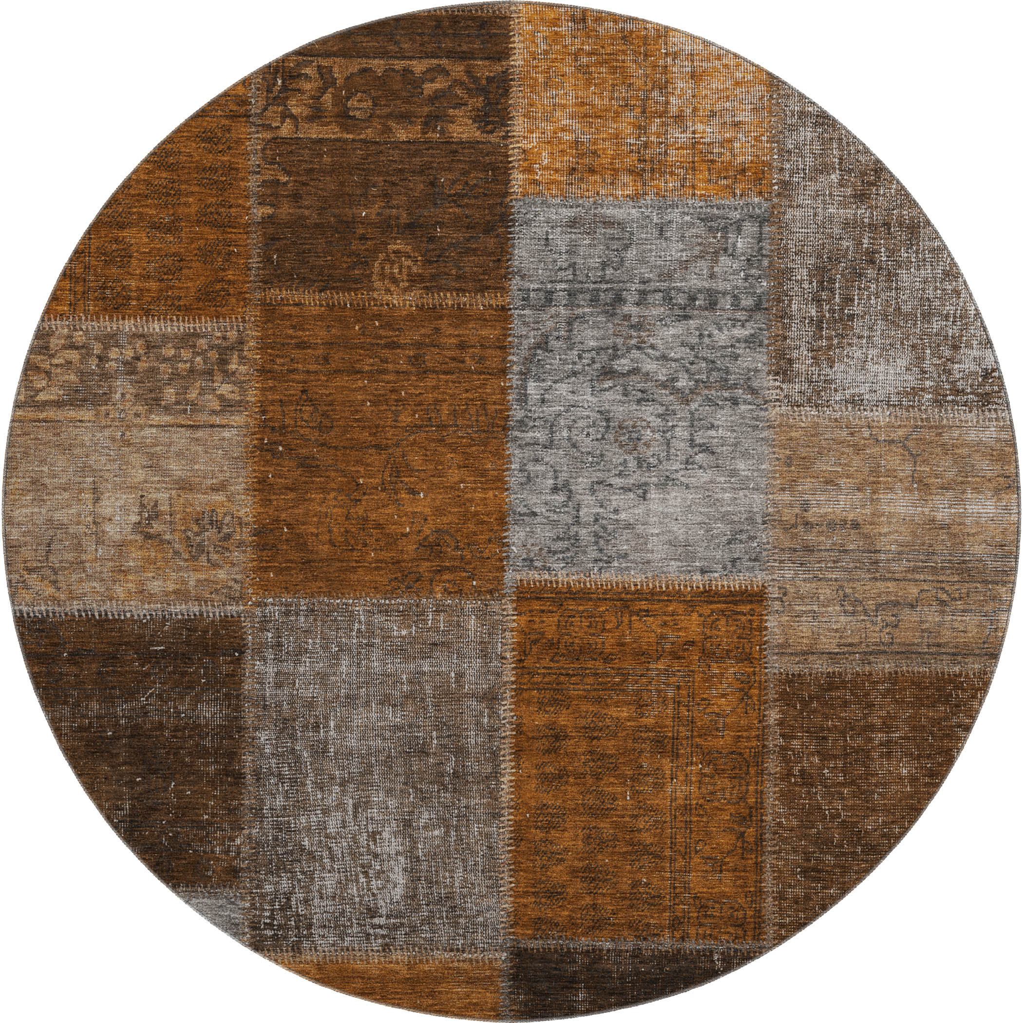 Havana Machine Washable Transitional Paprika Orange Rug 8' x 8' #shape_Round