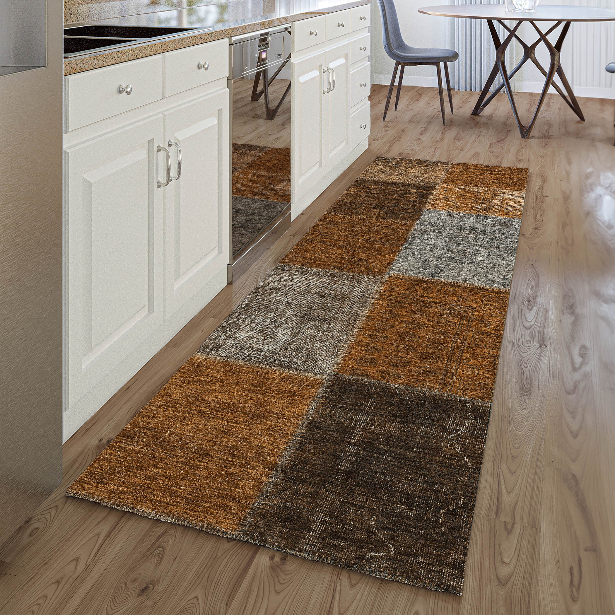 Havana Machine Washable Transitional Paprika Orange Rug 2'3" x 7'6" #shape_Runner