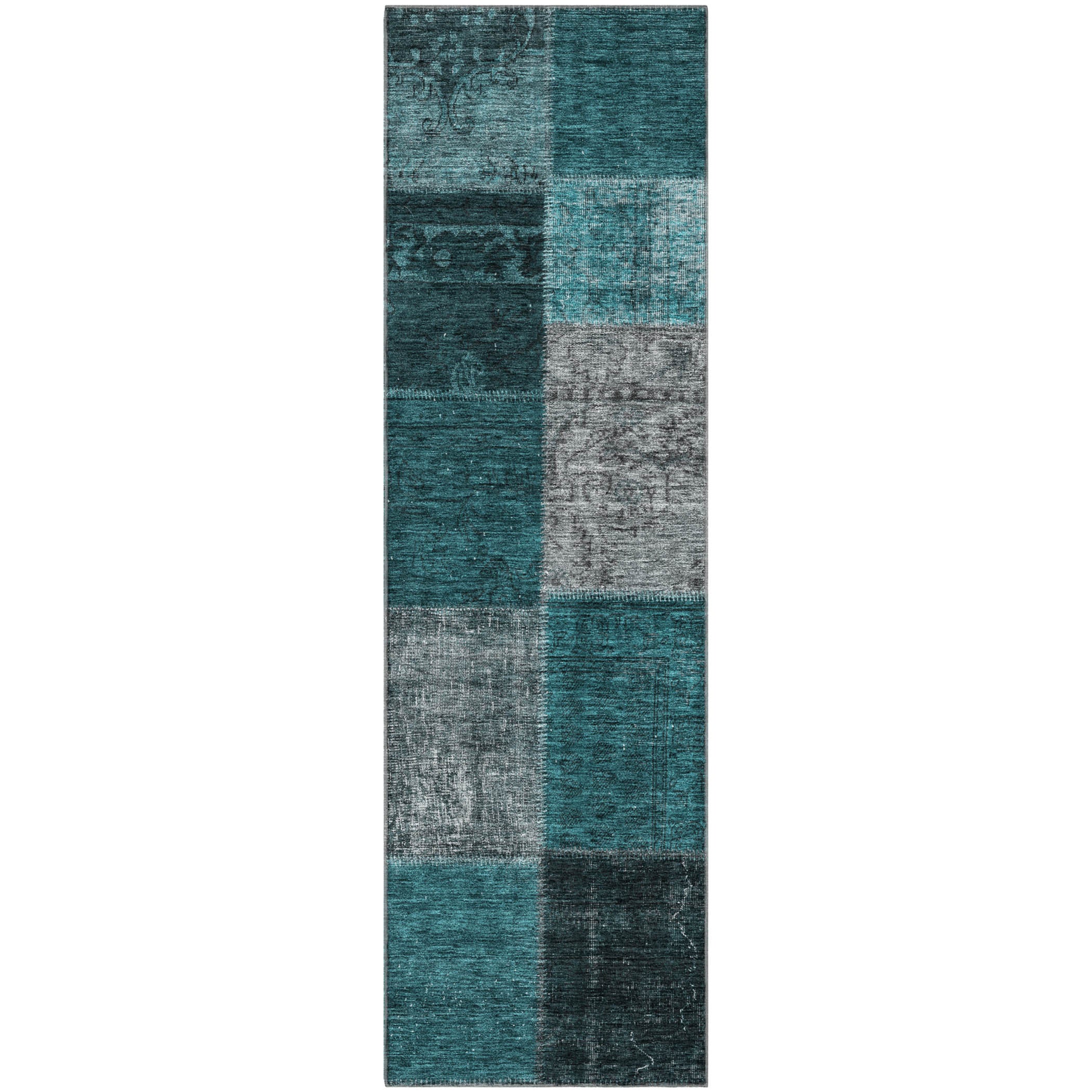 Havana Machine Washable Transitional Teal Rug 2'3" x 7'6" #shape_Runner