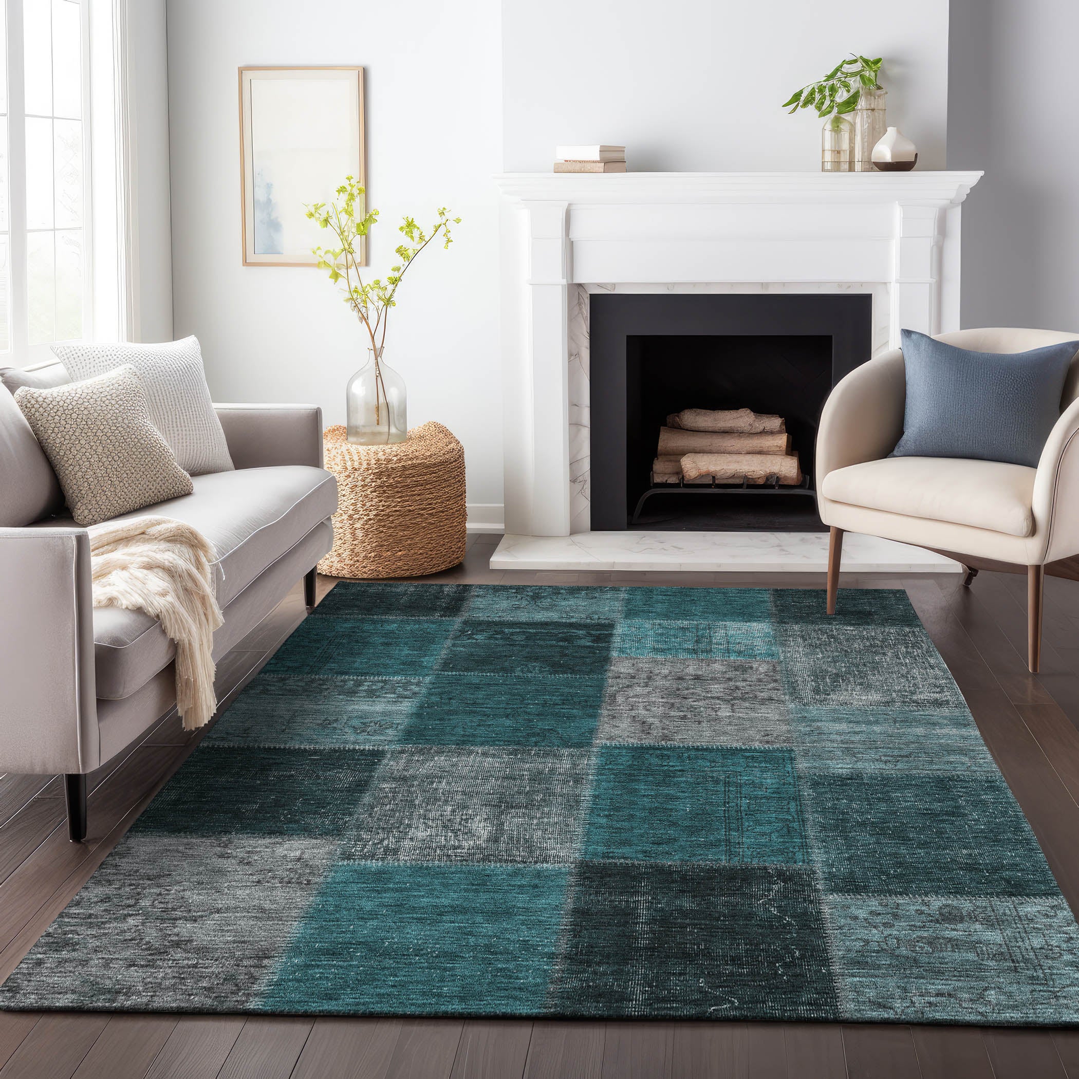 Havana Machine Washable Transitional Teal Rug 2'6" x 3'10" #shape_Rectangle