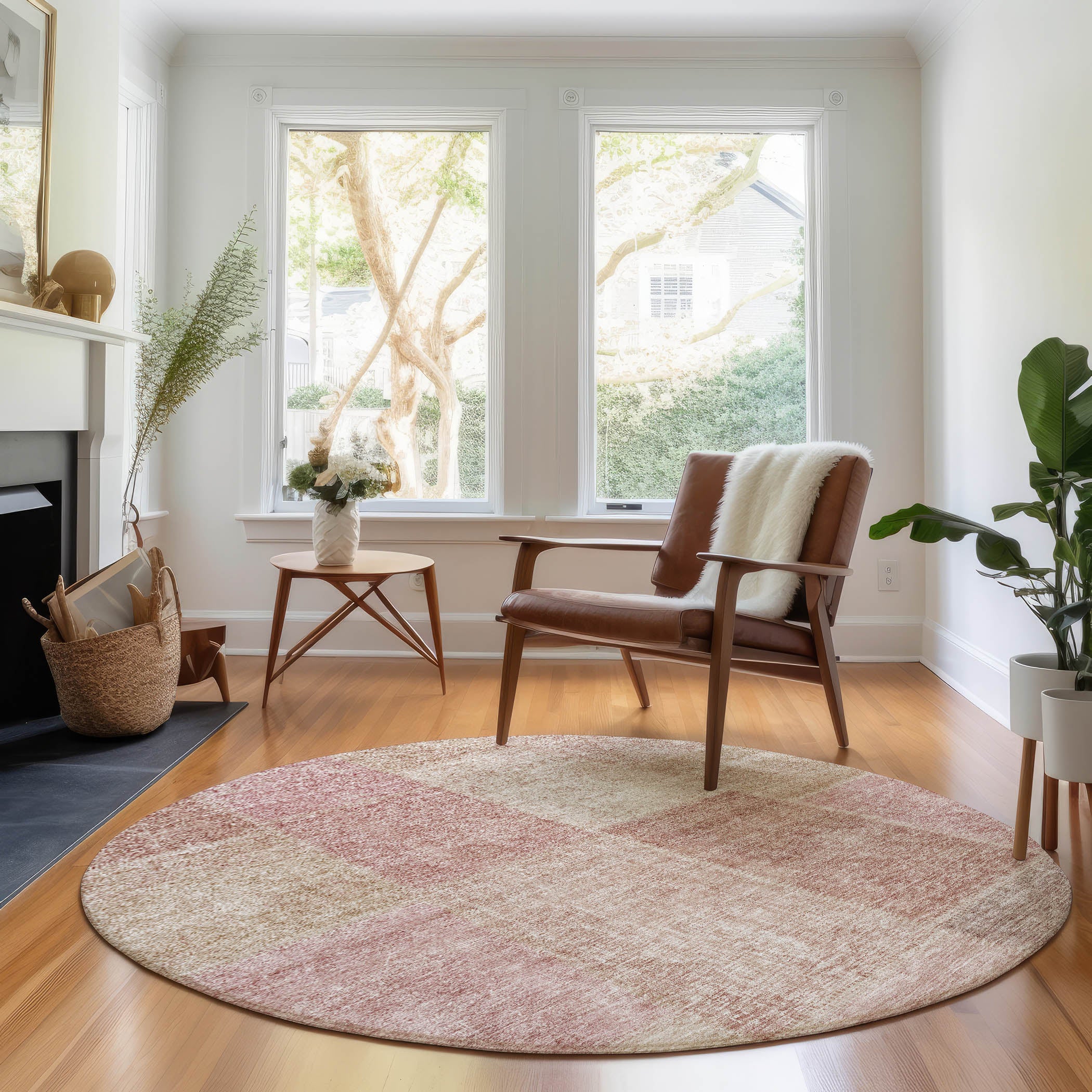 Dublin Machine Washable Transitional Blush Pink Rug 8' x 8' #shape_Round