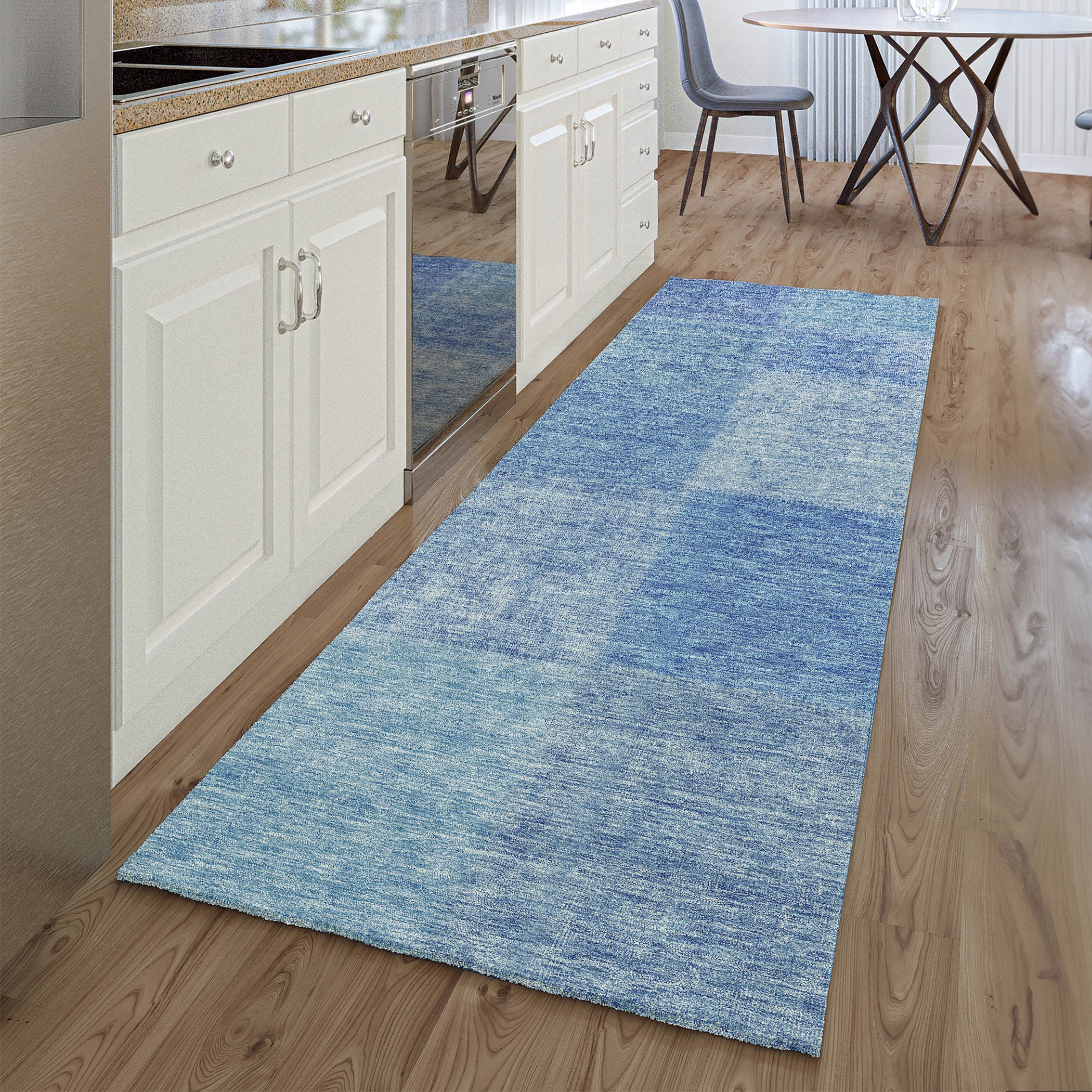 Dublin Machine Washable Transitional Denim Blue Rug 2'3" x 7'6" #shape_Runner