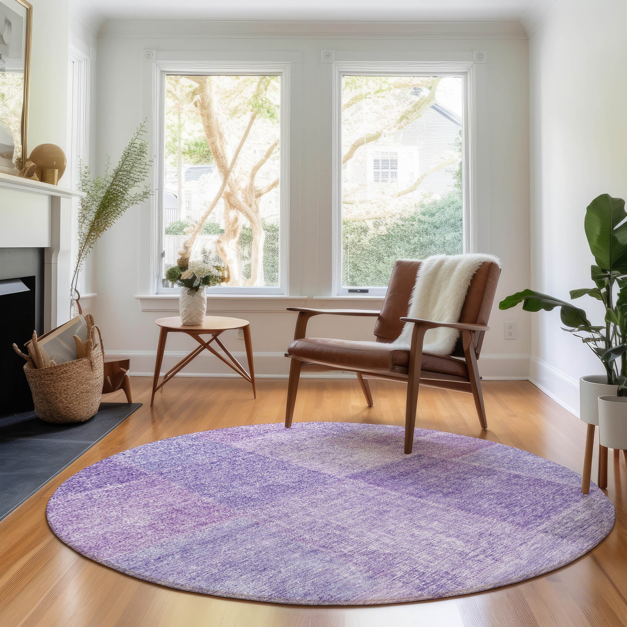 Dublin Machine Washable Transitional Lavender Purple Rug 8' x 8' #shape_Round