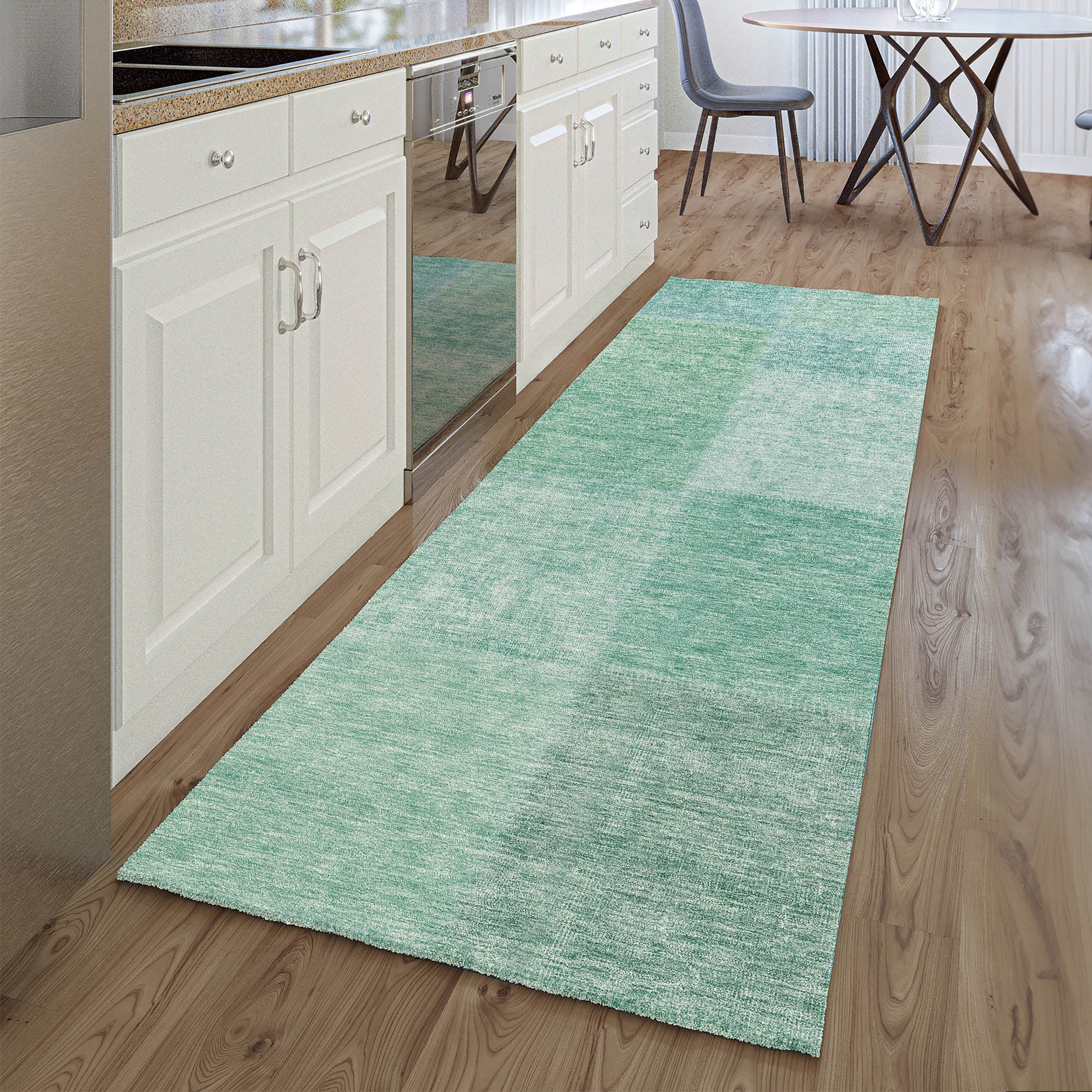 Dublin Machine Washable Transitional Teal Rug 2'3" x 7'6" #shape_Runner
