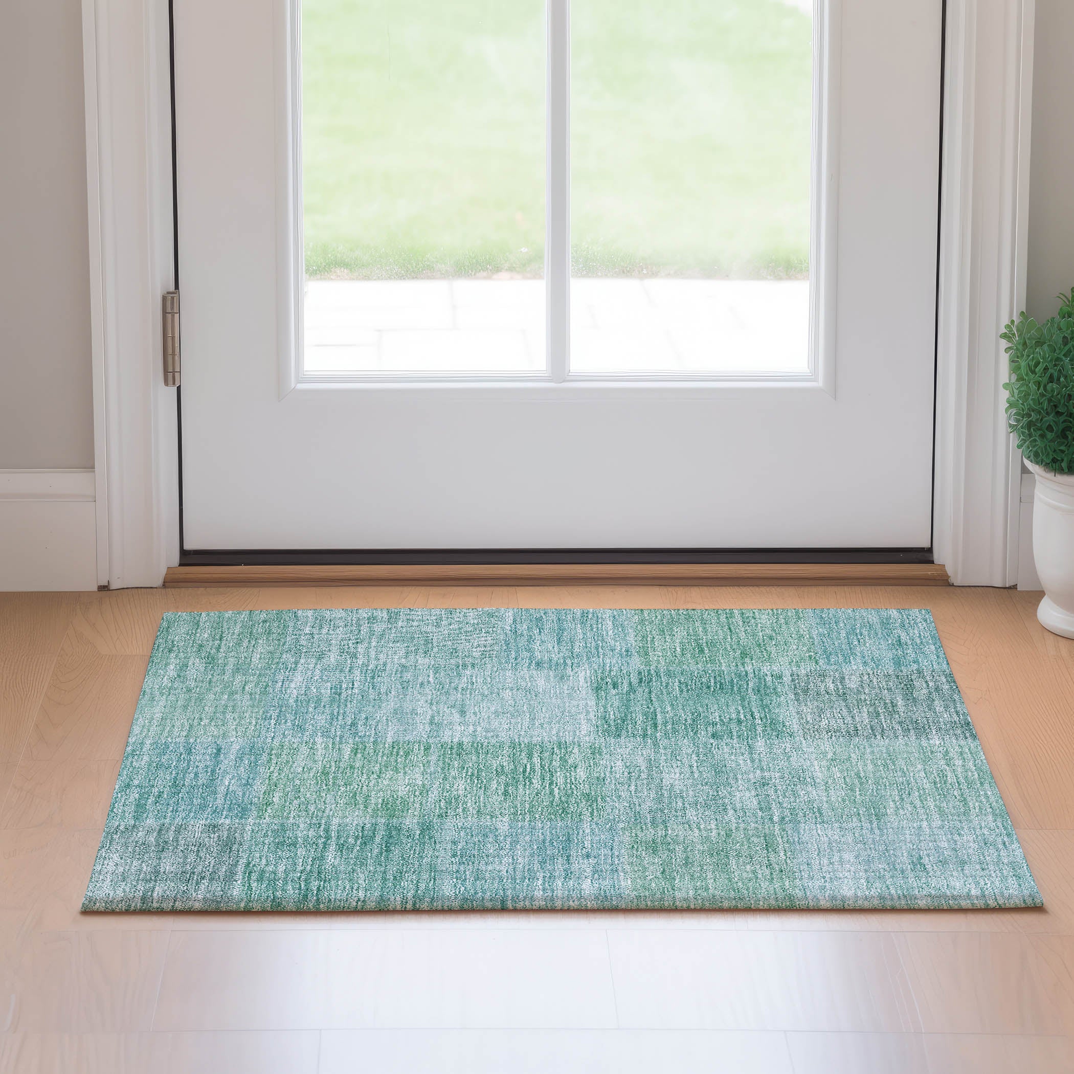 Dublin Machine Washable Transitional Teal Rug 1'8" x 2'6" #shape_Rectangle