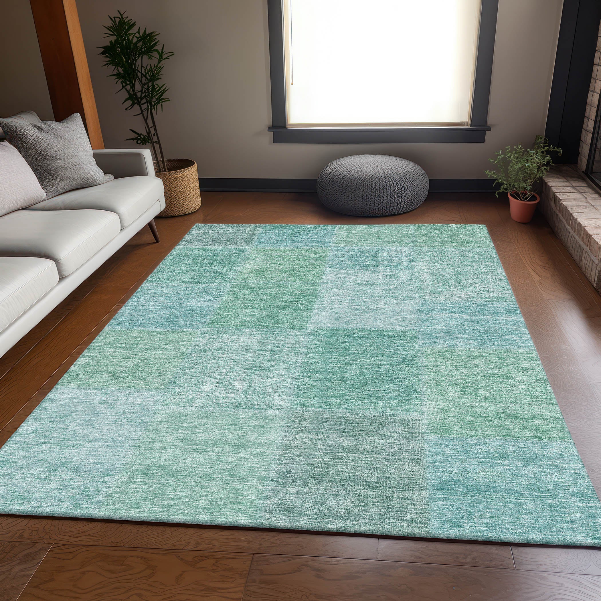 Dublin Machine Washable Transitional Teal Rug 2'6" x 3'10" #shape_Rectangle
