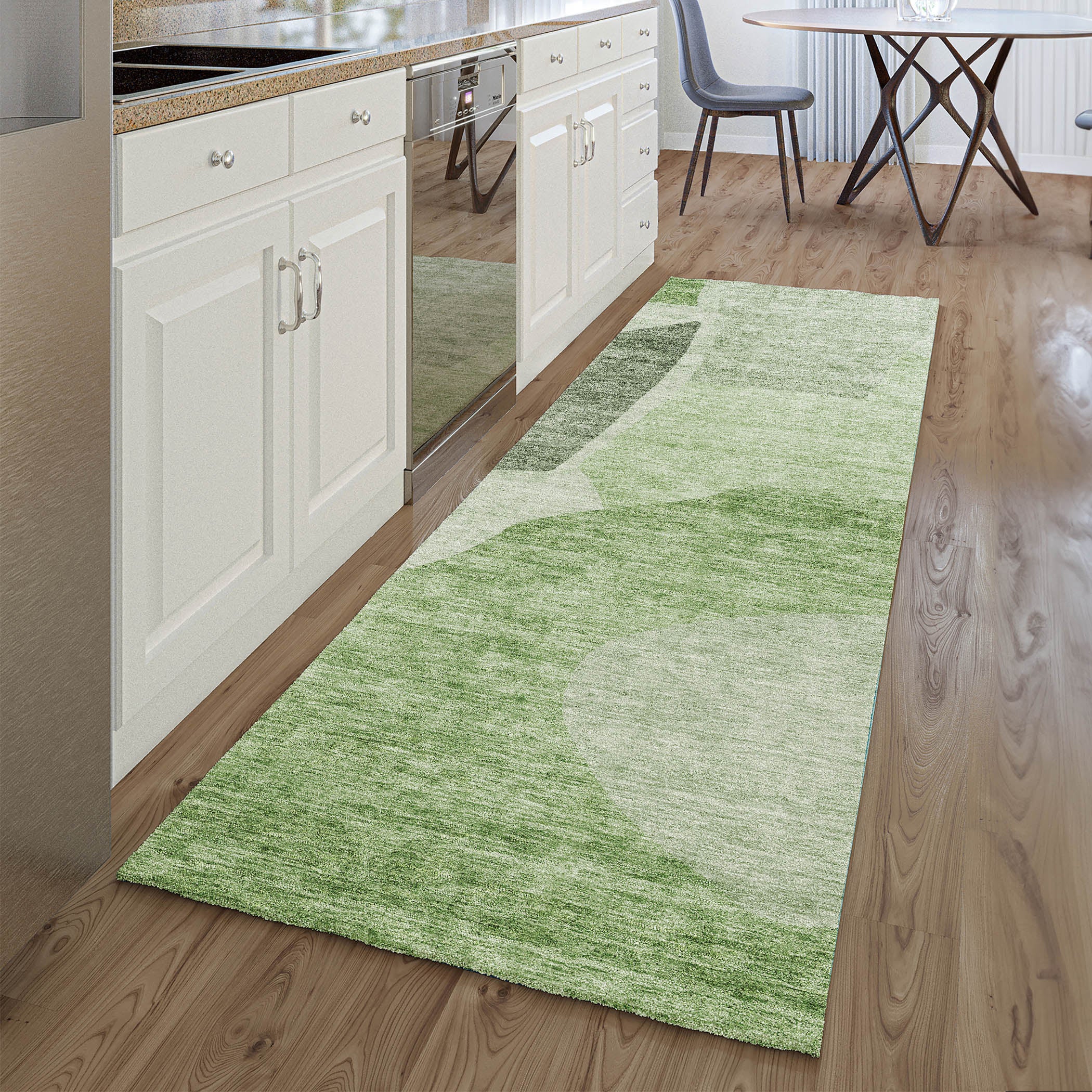 Montevideo Machine Washable Transitional Aloe Green Rug 2'3" x 7'6" #shape_Runner