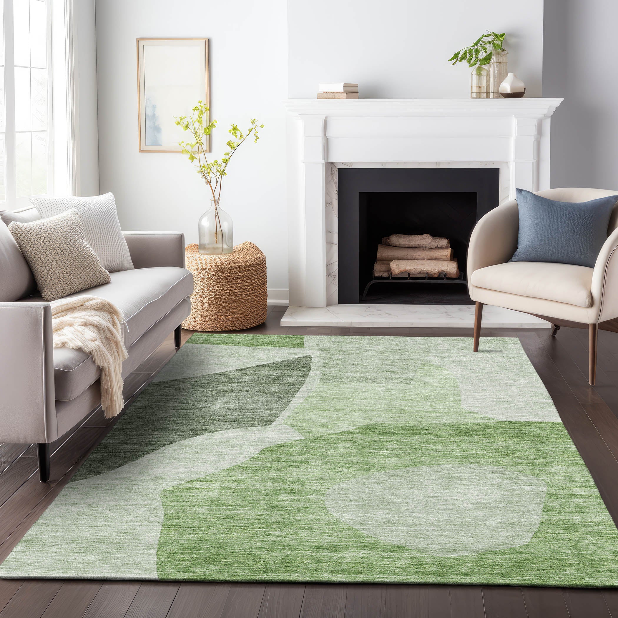 Montevideo Machine Washable Transitional Aloe Green Rug 2'6" x 3'10" #shape_Rectangle