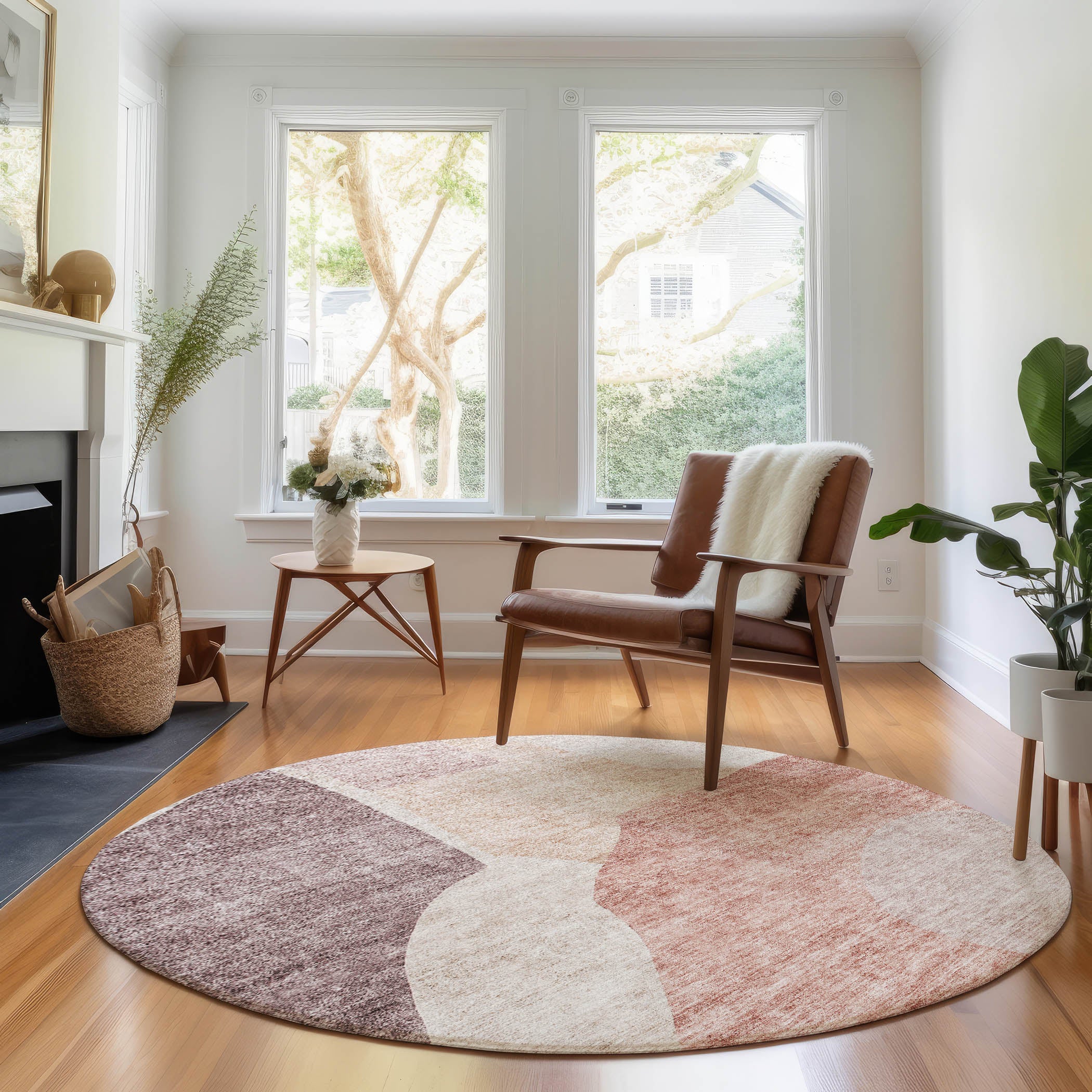 Montevideo Machine Washable Transitional Blush Pink Rug 8' x 8' #shape_Round