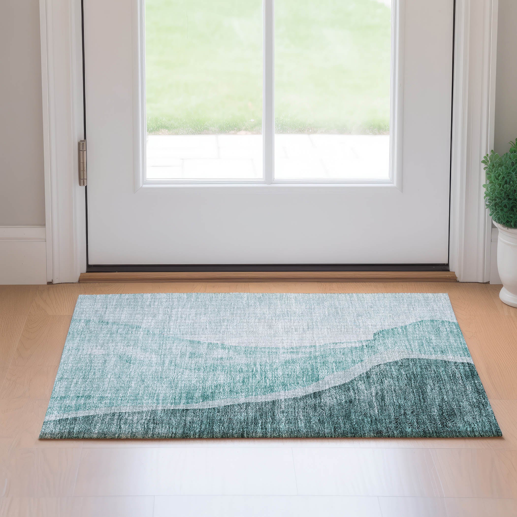 Seville Machine Washable Transitional Teal Rug 1'8" x 2'6" #shape_Rectangle