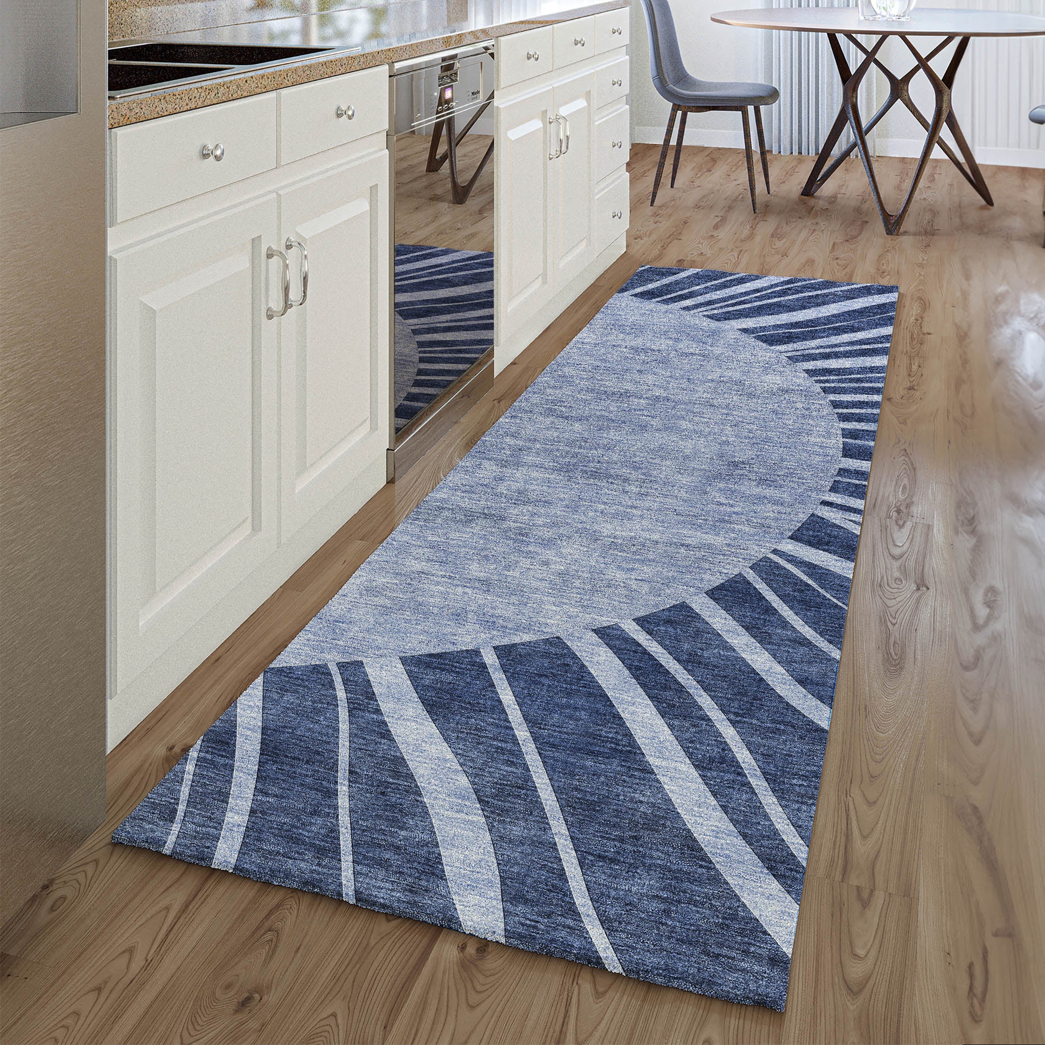Ghent Machine Washable Transitional Navy Blue Rug 2'3" x 7'6" #shape_Runner