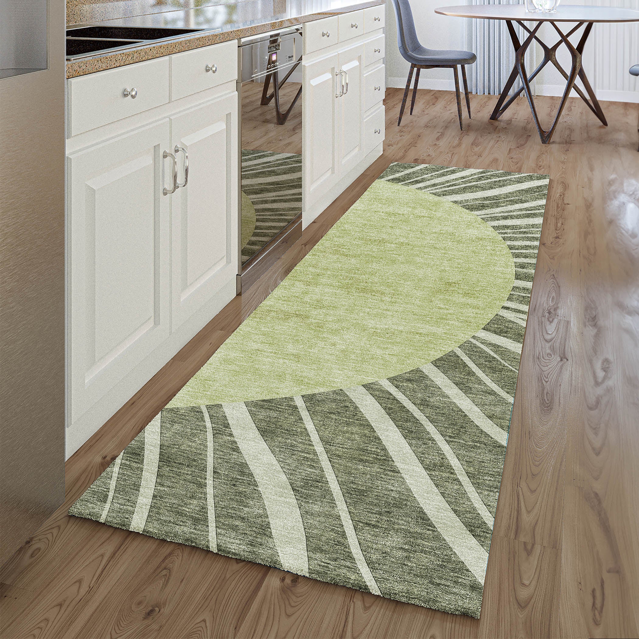 Ghent Machine Washable Transitional Olive Green Rug 2'3" x 7'6" #shape_Runner