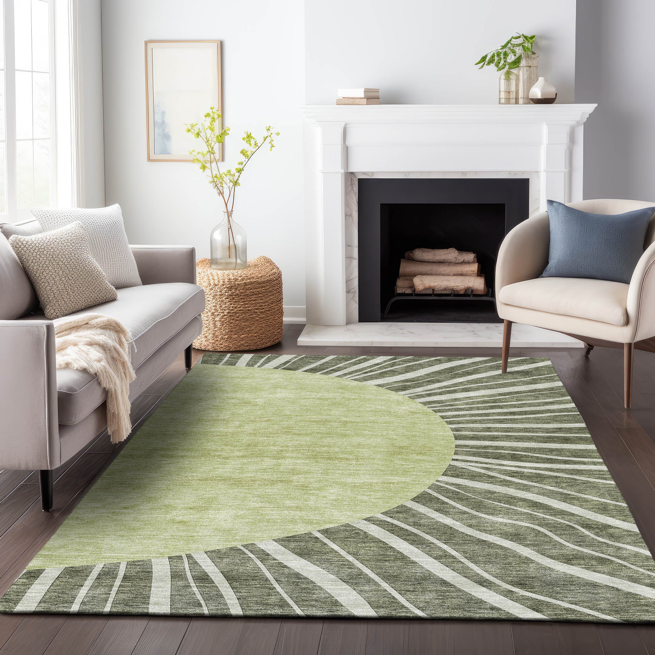 Ghent Machine Washable Transitional Olive Green Rug 2'6" x 3'10" #shape_Rectangle