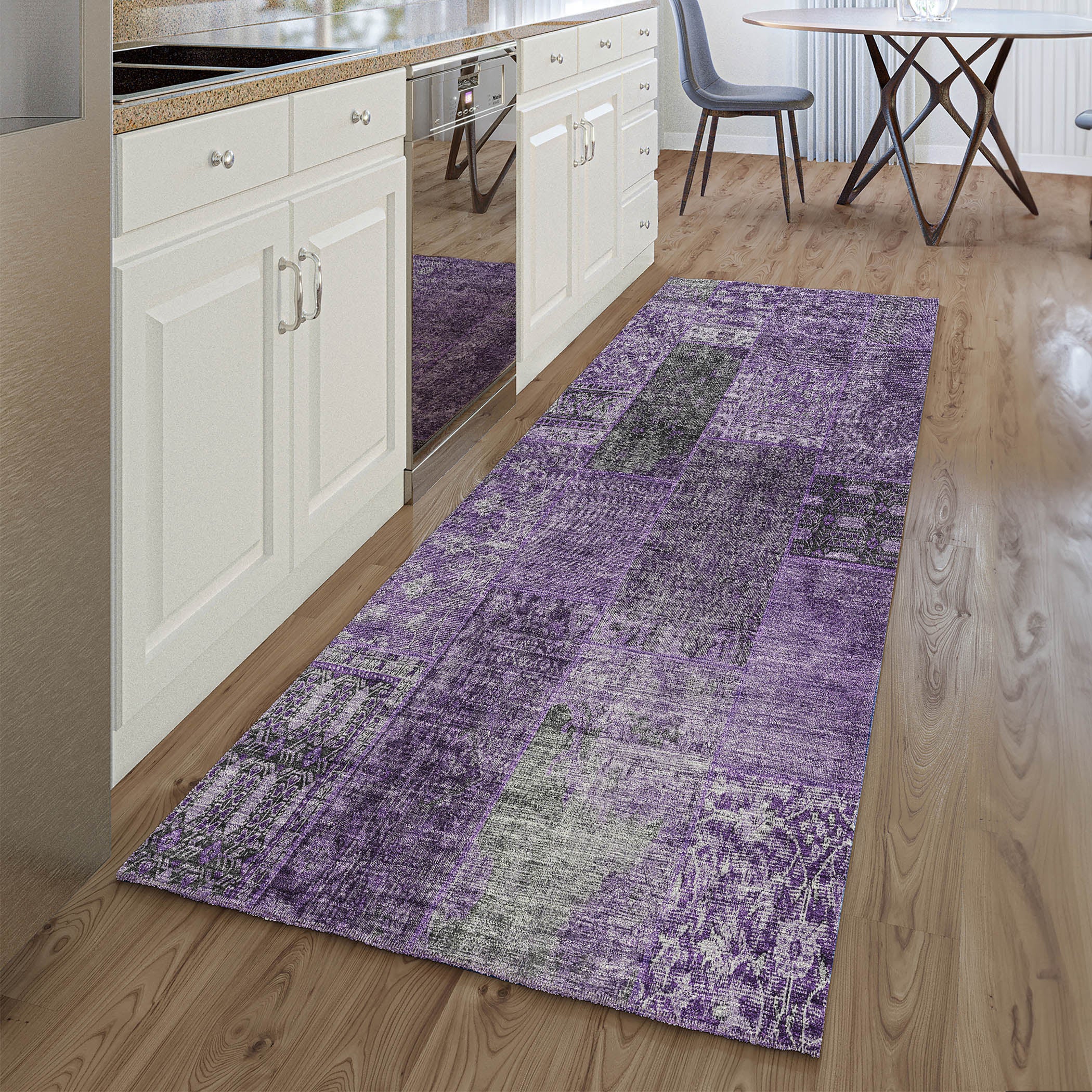 Sintra Machine Washable Transitional Eggplant Purple Rug 2'3" x 7'6" #shape_Runner