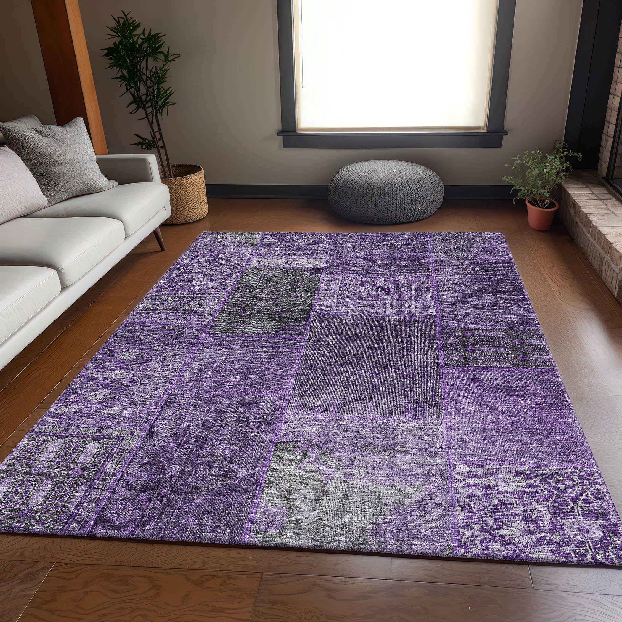 Sintra Machine Washable Transitional Eggplant Purple Rug 2'6" x 3'10" #shape_Rectangle