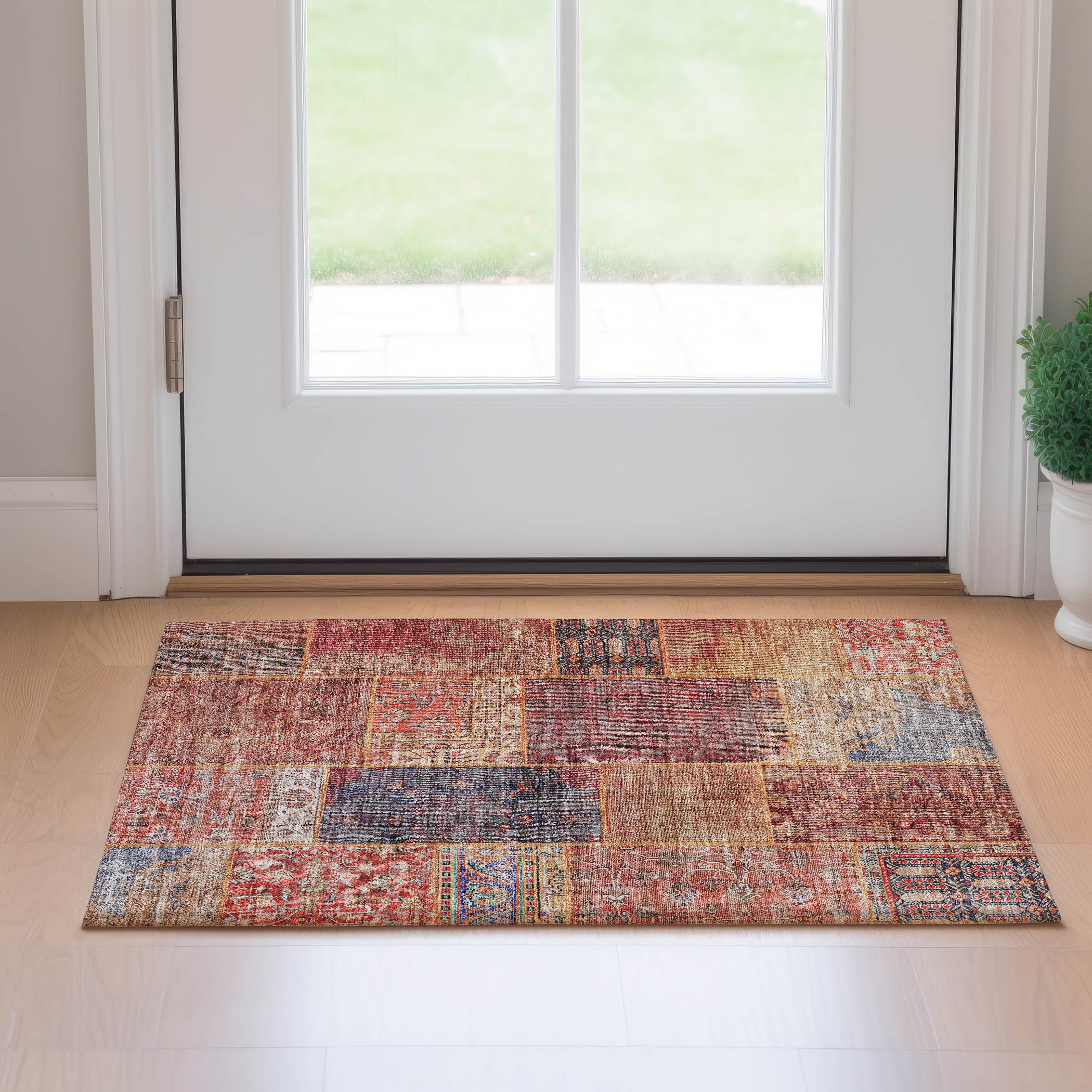 Sintra Machine Washable Transitional Red Rug 1'8" x 2'6" #shape_Rectangle