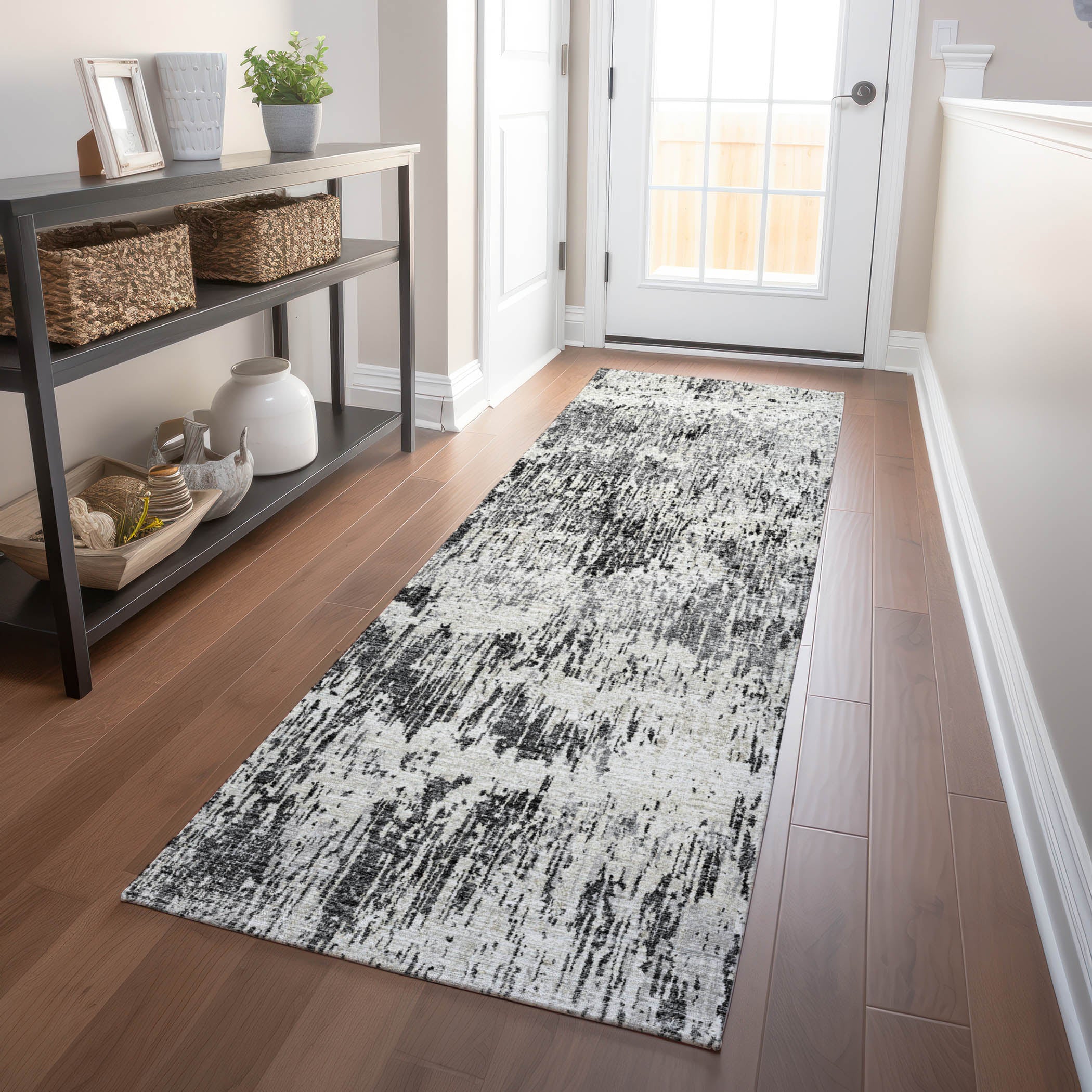 Bruges Machine Washable Transitional Gray Black Rug 2'3" x 7'6" #shape_Runner