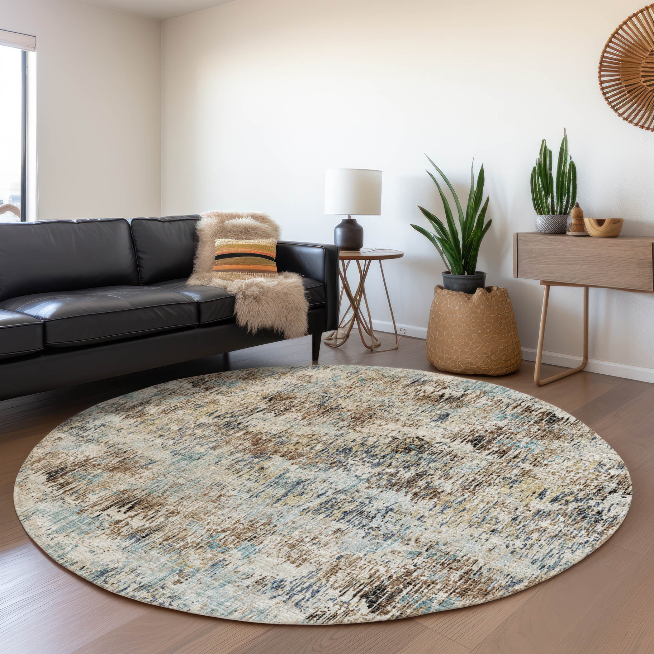 Bruges Machine Washable Transitional Moody Multi Rug 8' x 8' #shape_Round