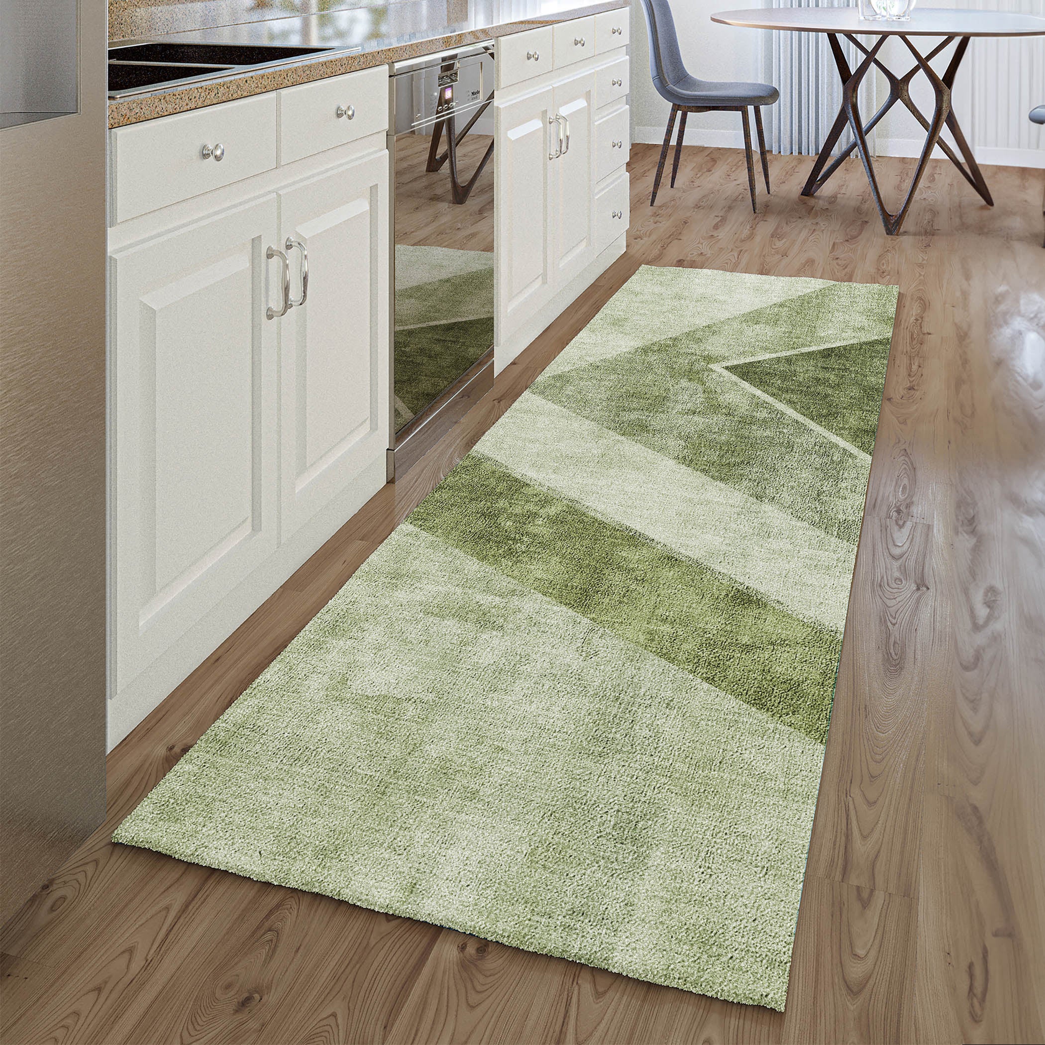 Lucerne Machine Washable Transitional Olive Green Rug 2'3" x 7'6" #shape_Runner