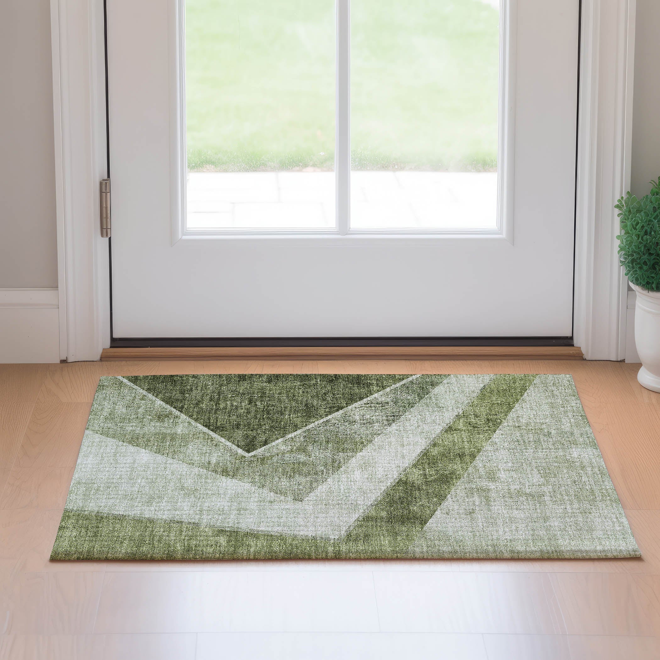 Lucerne Machine Washable Transitional Olive Green Rug 1'8" x 2'6" #shape_Rectangle