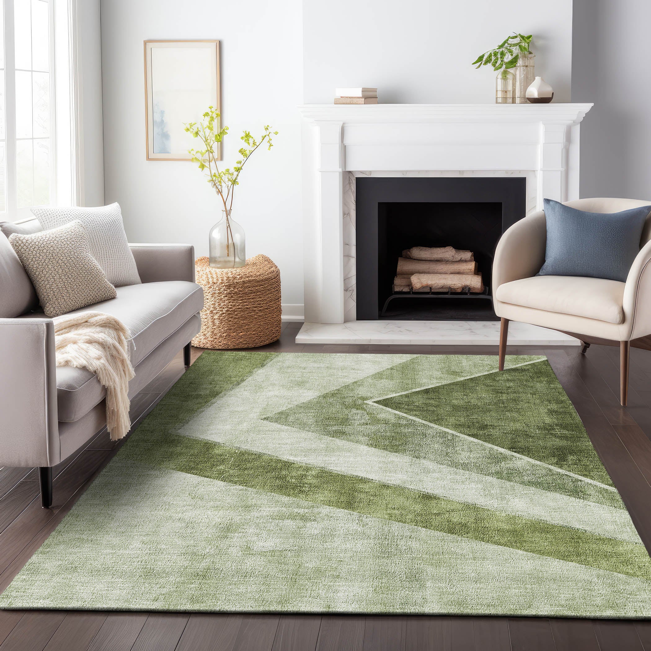 Lucerne Machine Washable Transitional Olive Green Rug 2'6" x 3'10" #shape_Rectangle