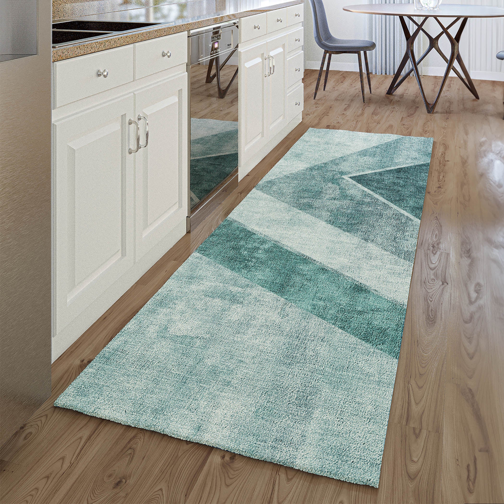 Lucerne Machine Washable Transitional Teal Rug 2'3" x 7'6" #shape_Runner