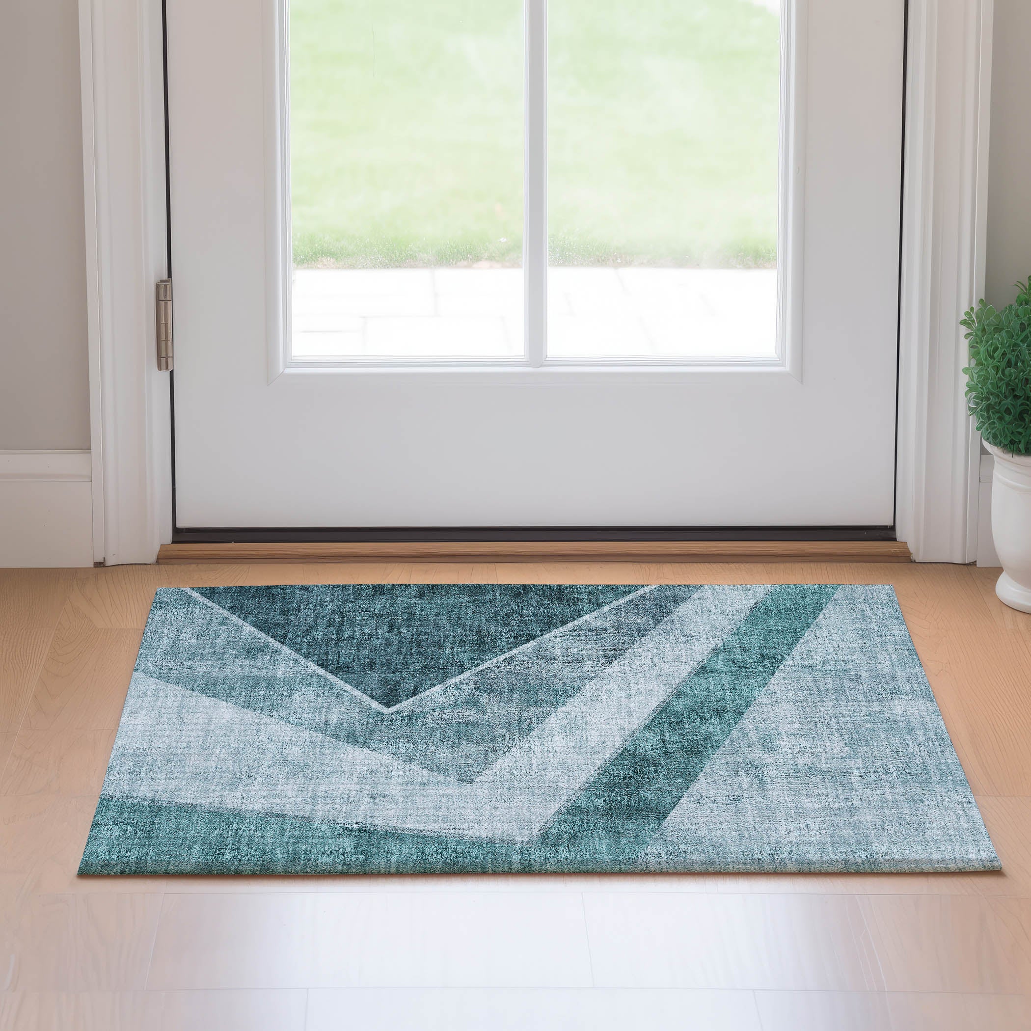 Lucerne Machine Washable Transitional Teal Rug 1'8" x 2'6" #shape_Rectangle